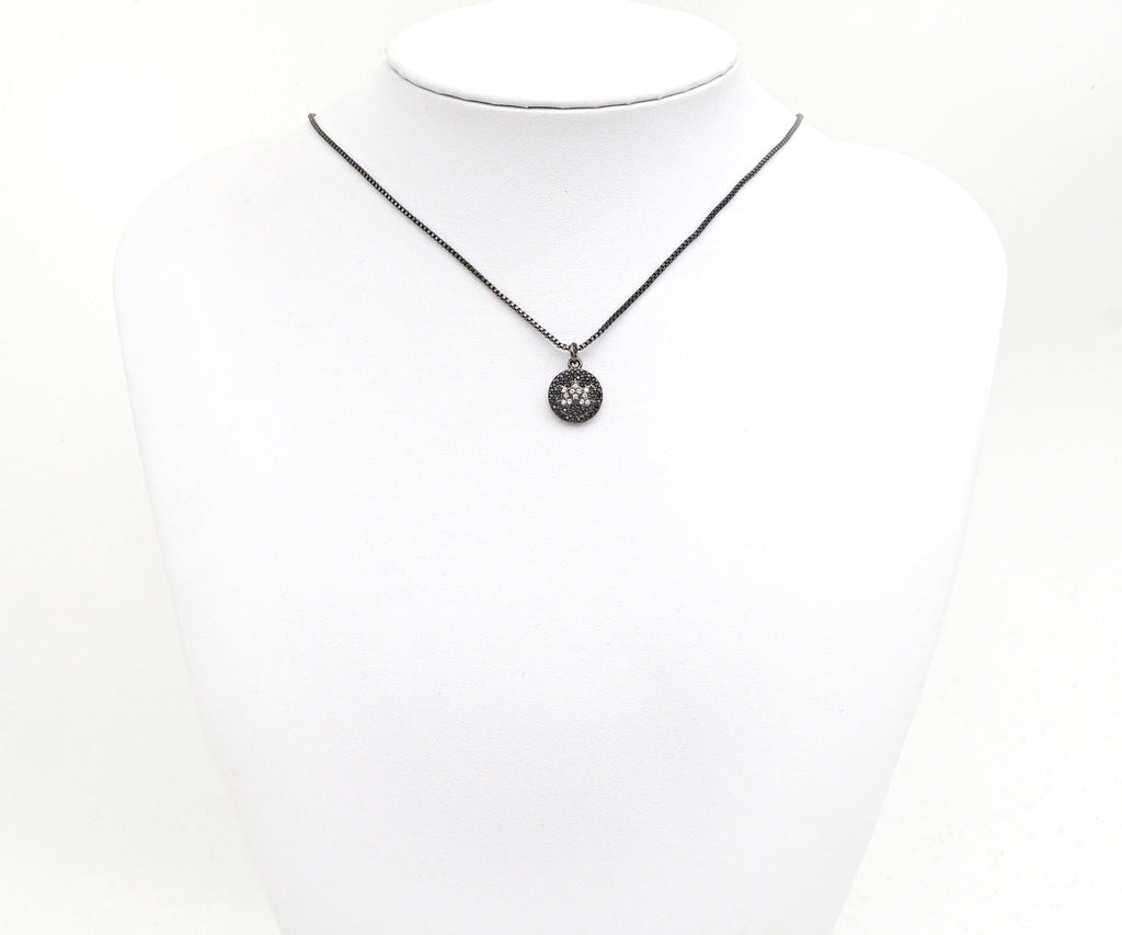CZ Micro Pave Lotus Flower on Disc Round Charm/Pendant,ku#F1332C