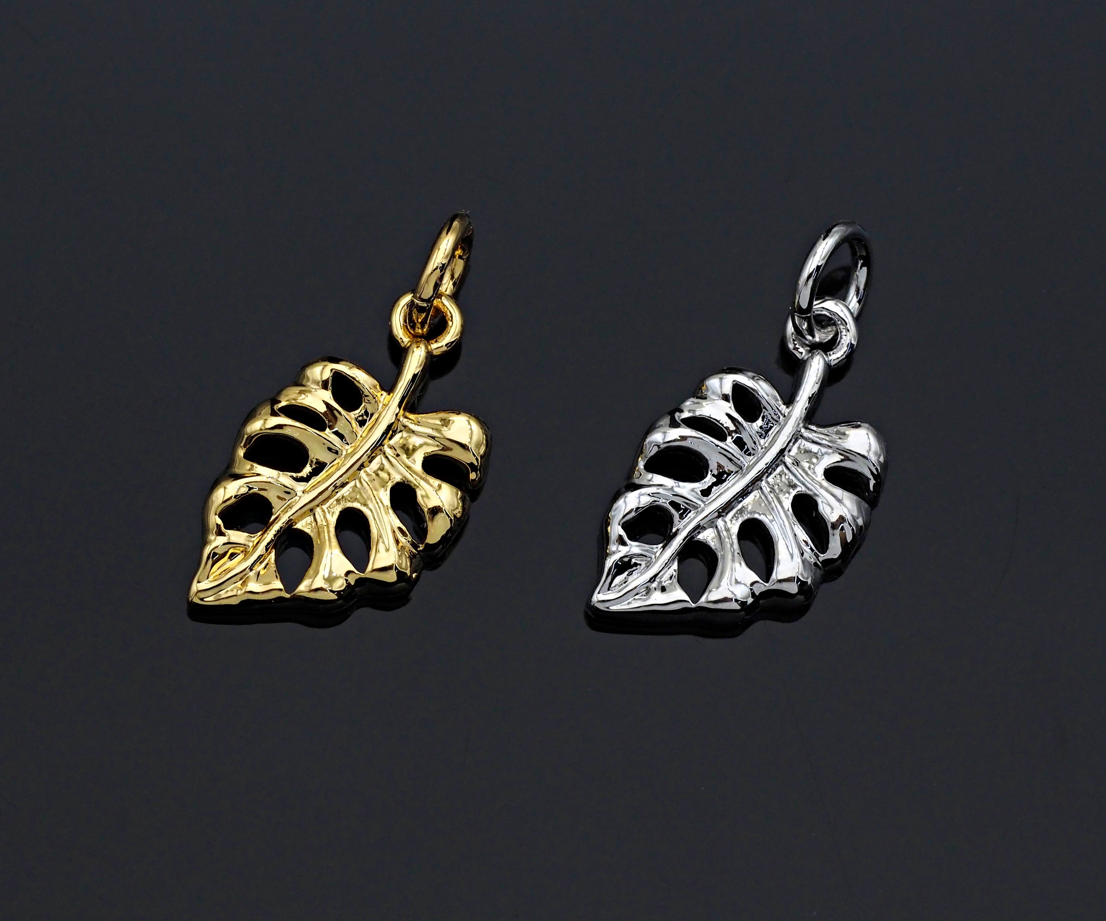 CZ Micro Pave Banana Leaf Pendant with bail,Cubic Zirconia Banana Leaf Pave Pendant Beads, Pave Pendant, 9x16mm,SKU#F1191