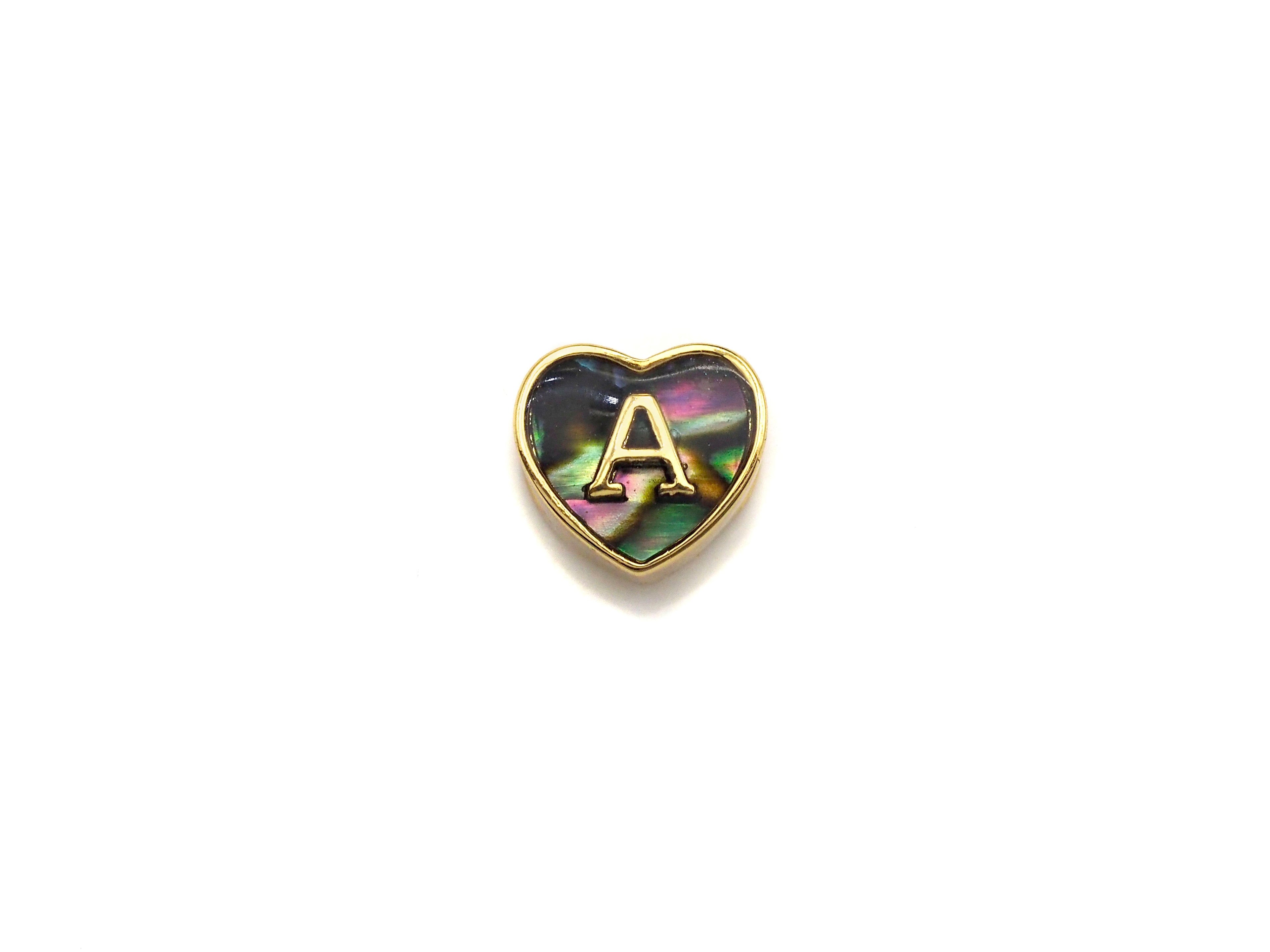 New Trendy Abalone Gold Heart Beads, A-Z 26 Initials Letter Space Beads, Initial Letter Charm, 7x9x10mm,sku#G421
