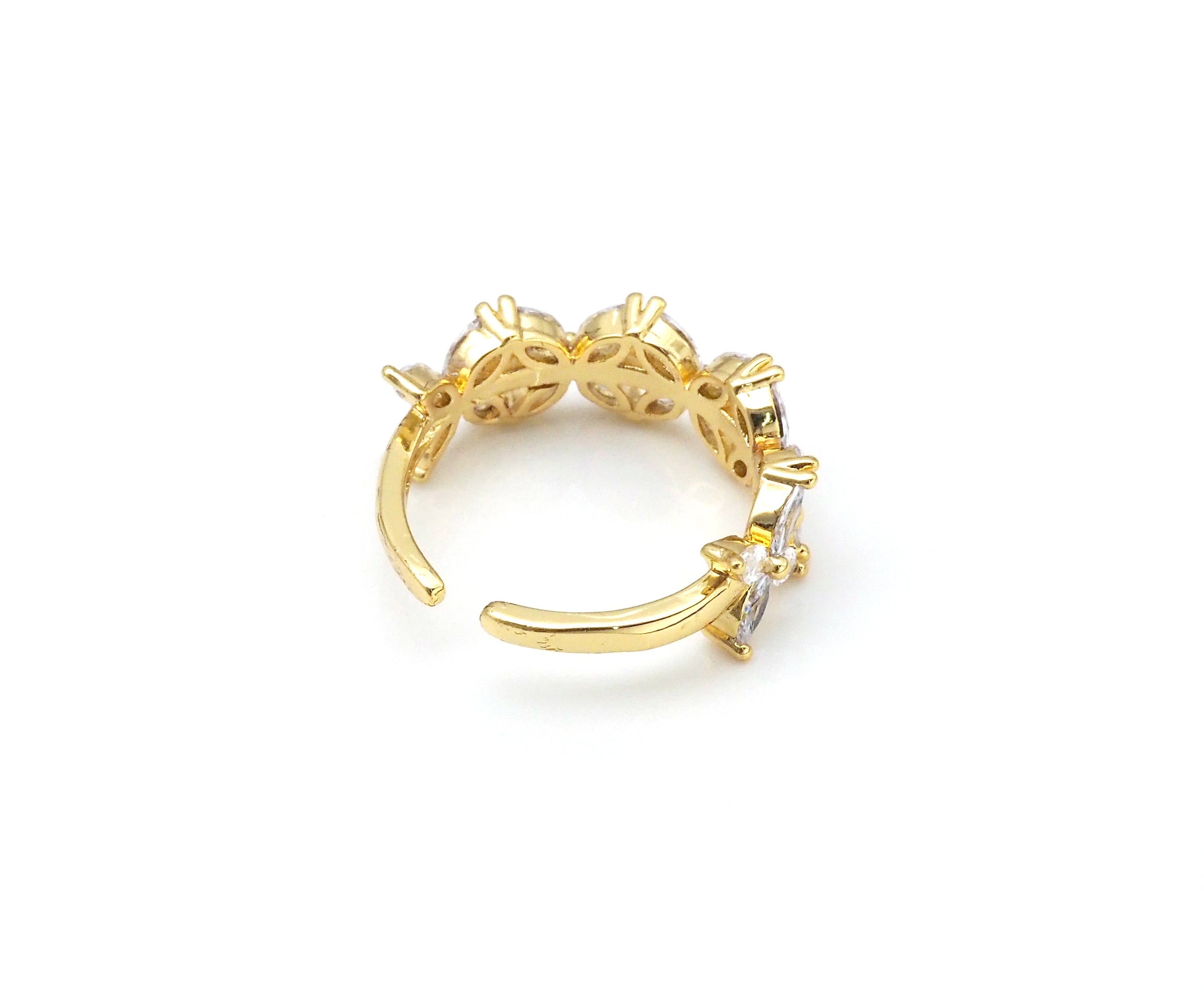 Grande bague ajustable en forme de fleur micro pavé CZ, bague ouverte plaquée or 18 carats, bague fleur CZ, 21 mm, Réf. X238