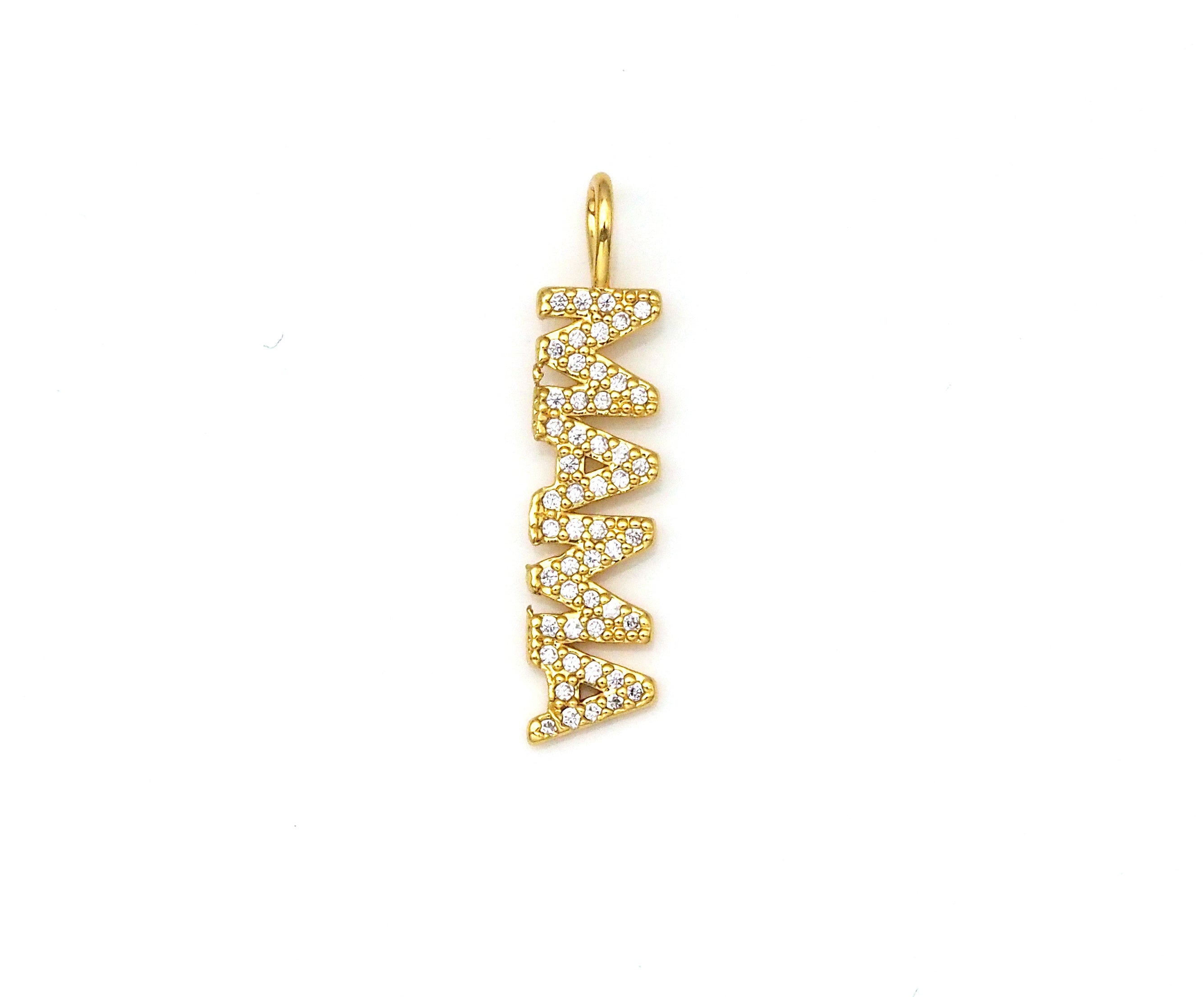 Clear CZ Gold Silver MAMA Word Pendant charm, Sku#LD136