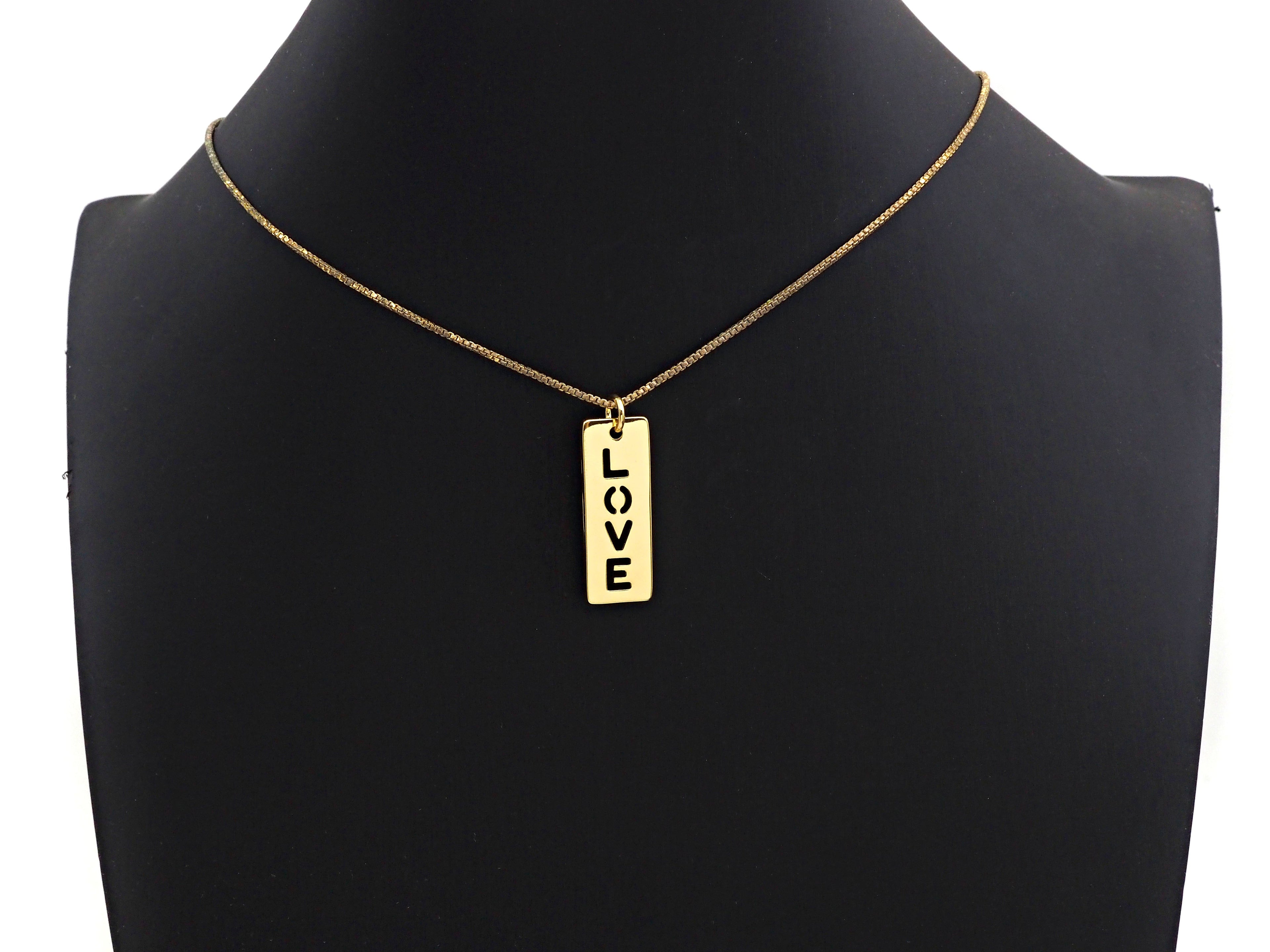 Hollow Out LOVE Long Bar Pendant, Rectangle Cubic Zirconia Pendant, DIY Mother's Day Gift, 11x29mm, Sku#F1100
