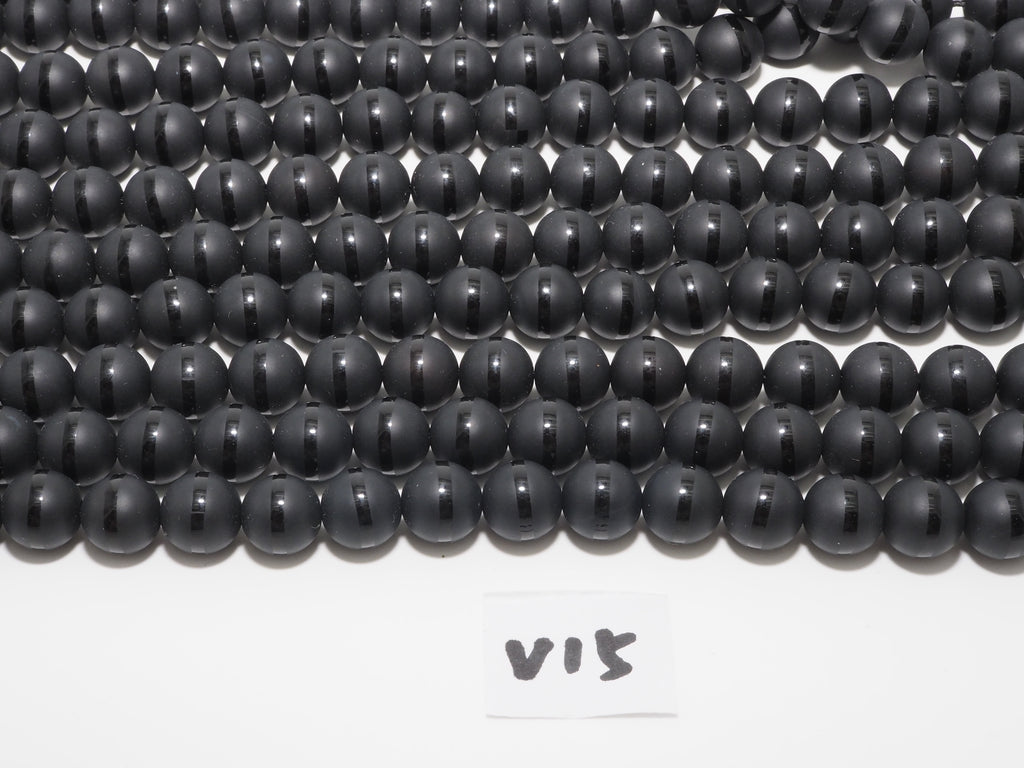 Natural Black Onyx Matte Round with one line Beads, 6mm/8mm/10mm/12mm/14mm  Round beads, Matte Round Black Onyx, 15.5inch strand, SKU#V15