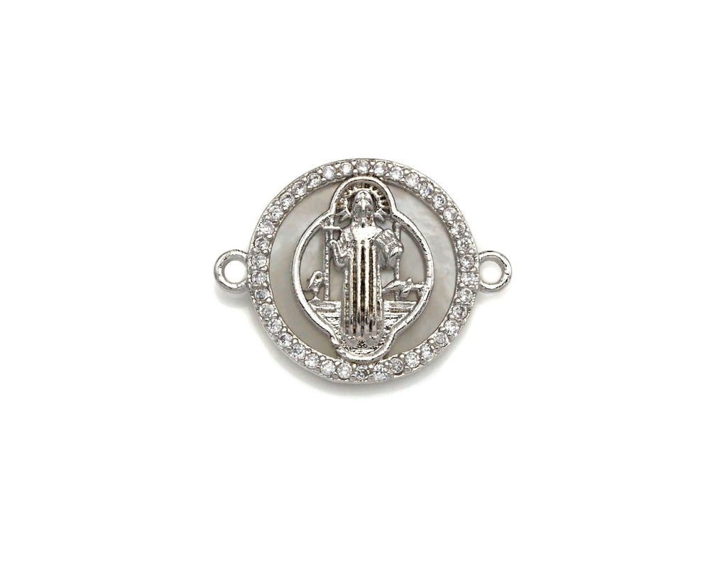 CZ Micro Pave Religious Charm on Mother-of-pearl Pendant/Charm, Cubic Zirconia Pendant Charm, 15x20mm,sku#Z690