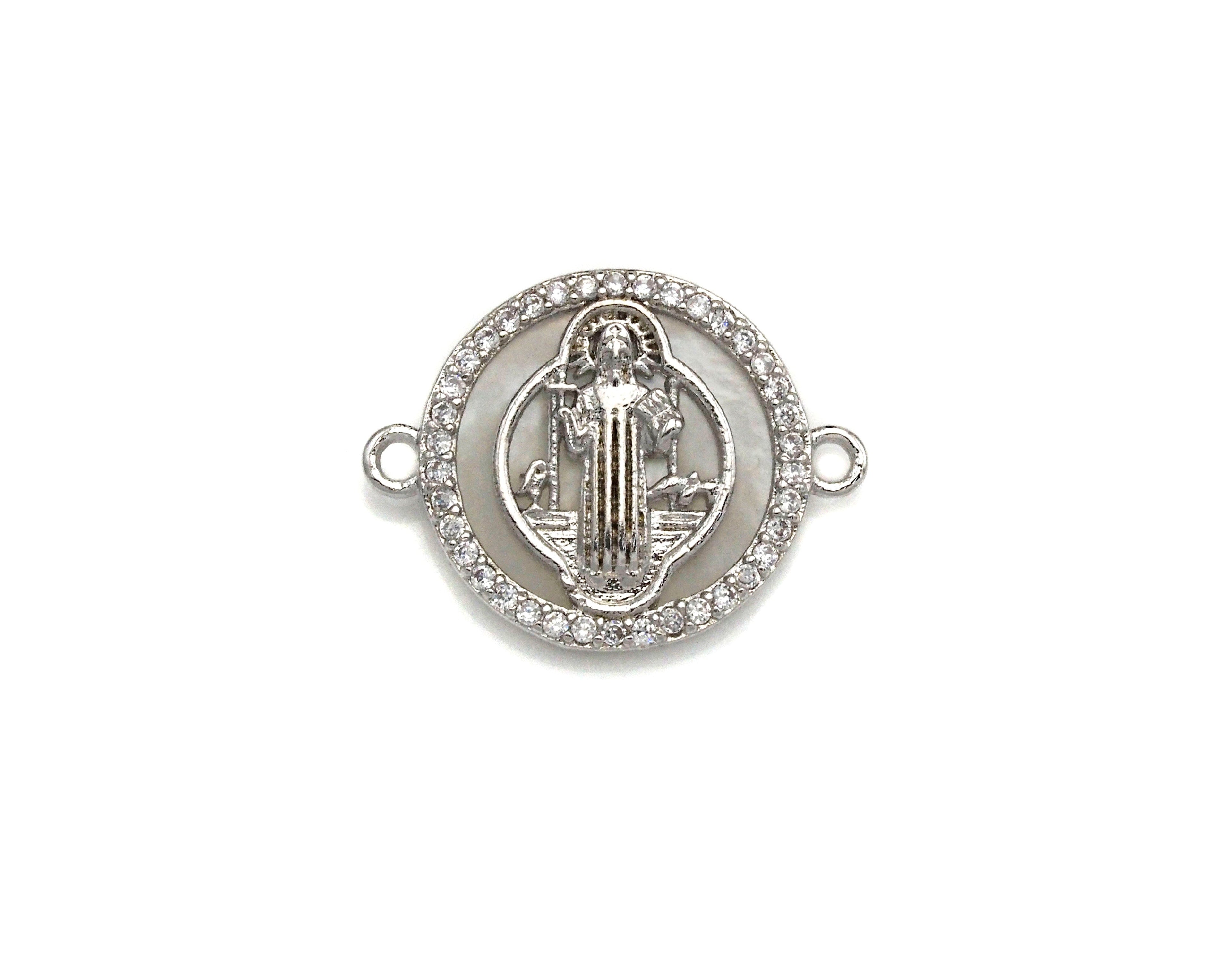 CZ Micro Pave Religious Charm on Mother-of-pearl Pendant/Charm, Cubic Zirconia Pendant Charm, 15x20mm,sku#Z690
