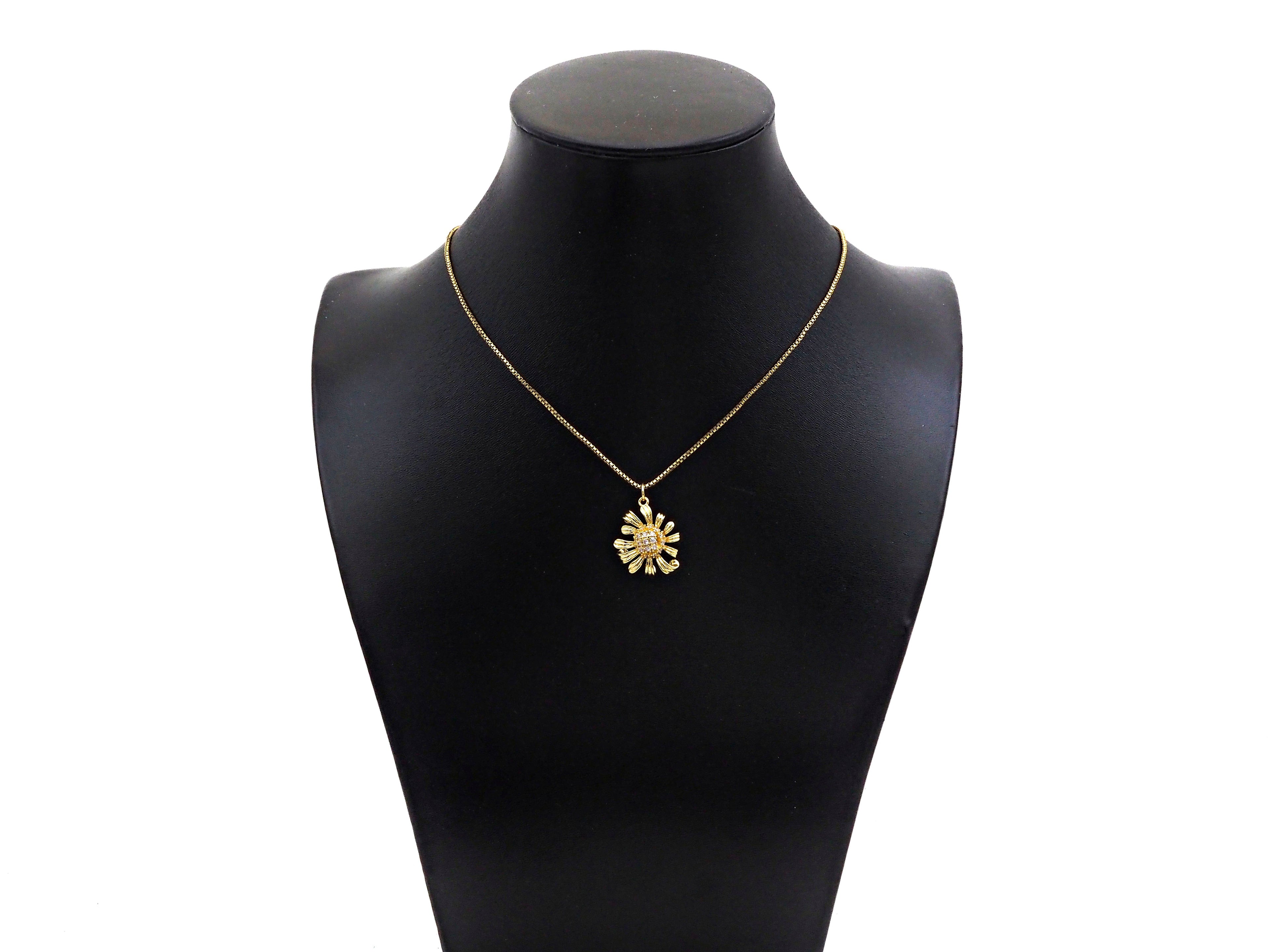Gold Filled CZ Micro Pave Sun Flower Shape Pendant, 18K Gold Filled Flower Charm, Necklace Bracelet Charm Pendant, 21x18mm,Sku#Y471