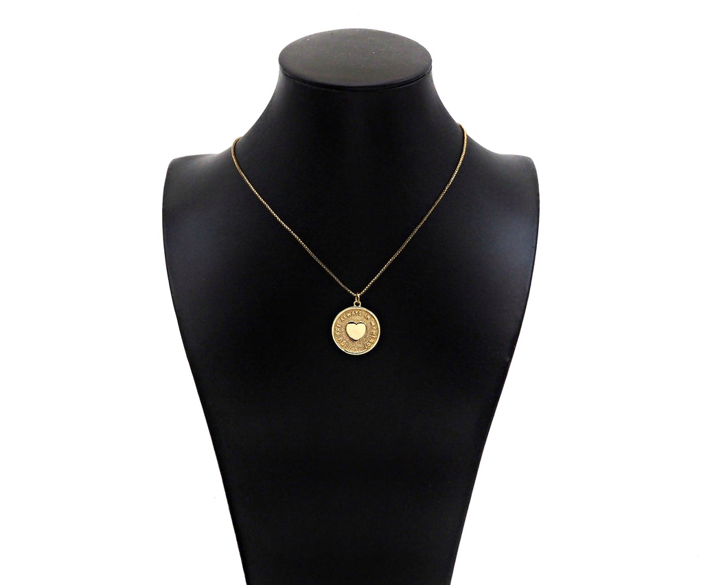 14K Gold Filled Heart On Round Medallion Pendant,SKU#LX03