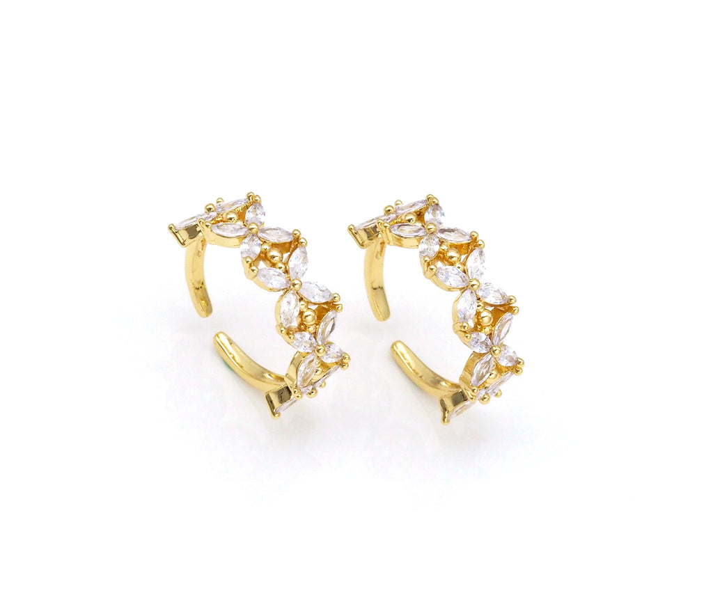 Grande bague ajustable en forme de fleur micro pavé CZ, bague ouverte plaquée or 18 carats, bague fleur CZ, 21 mm, Réf. X238