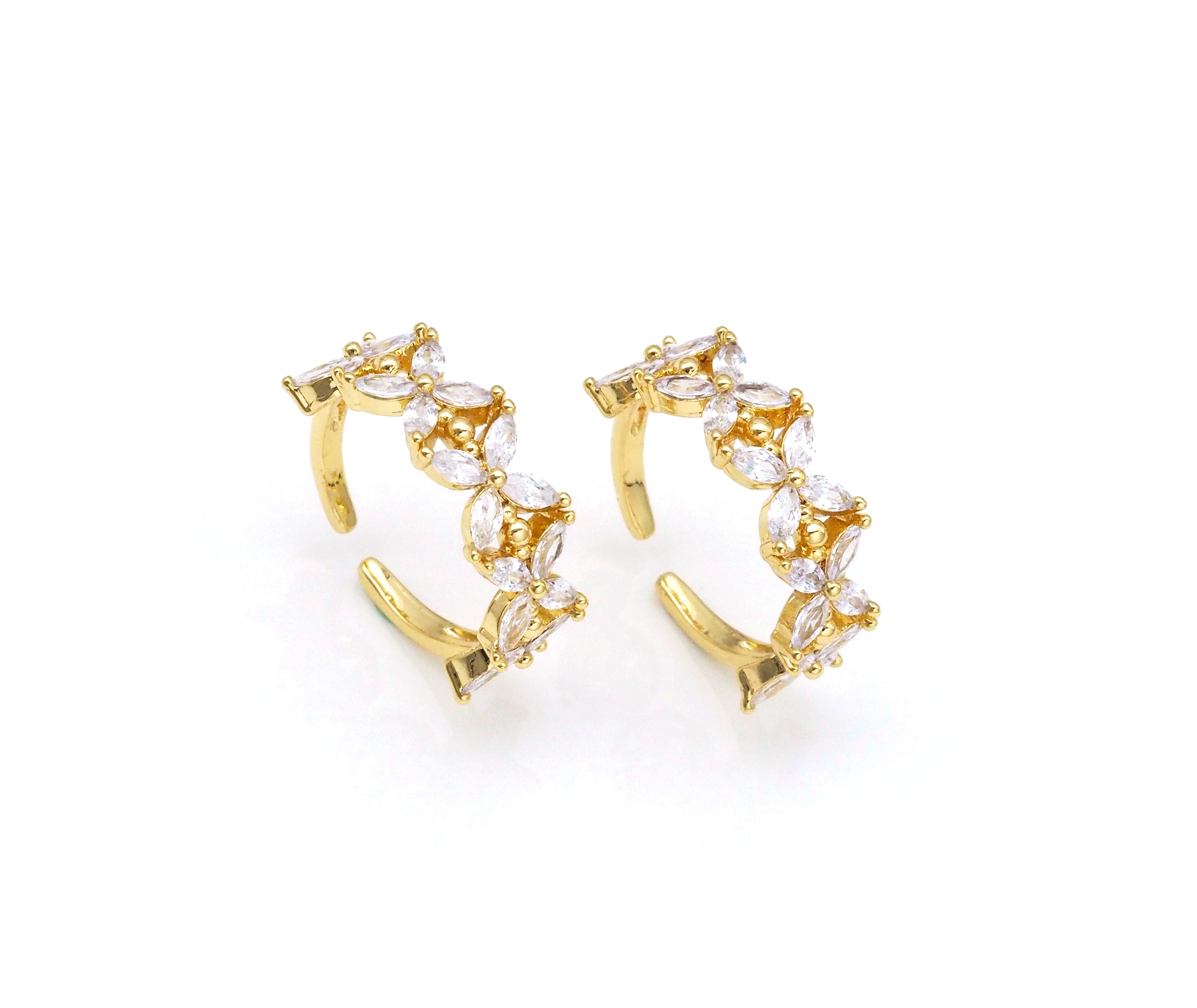Grande bague ajustable en forme de fleur micro pavé CZ, bague ouverte plaquée or 18 carats, bague fleur CZ, 21 mm, Réf. X238