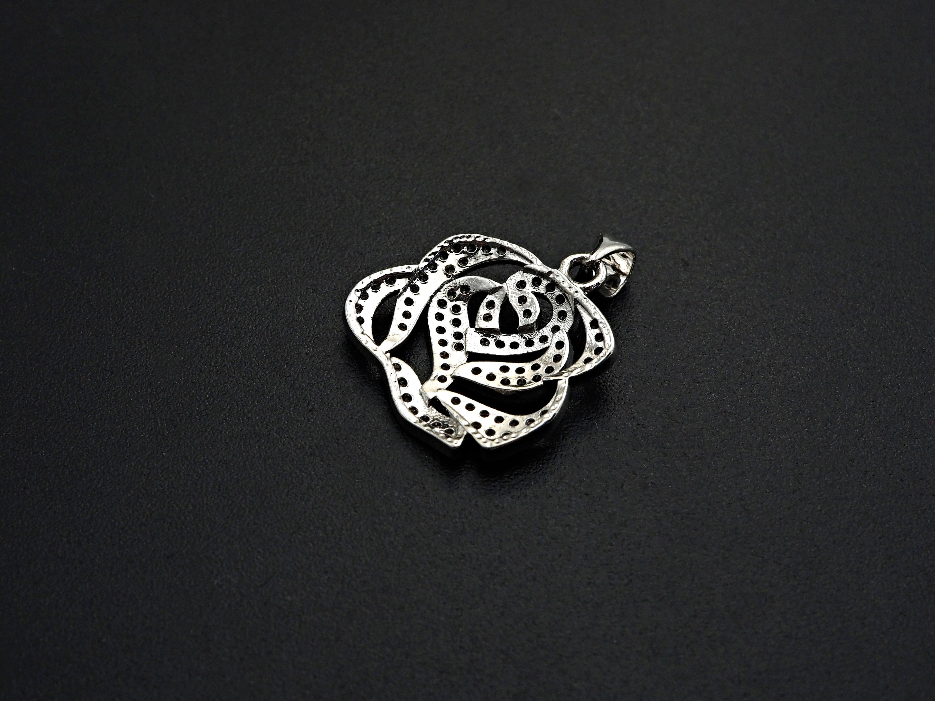 CZ Micro Pave Rose Flower Pendant/Charm,Cubic Zirconia Paved