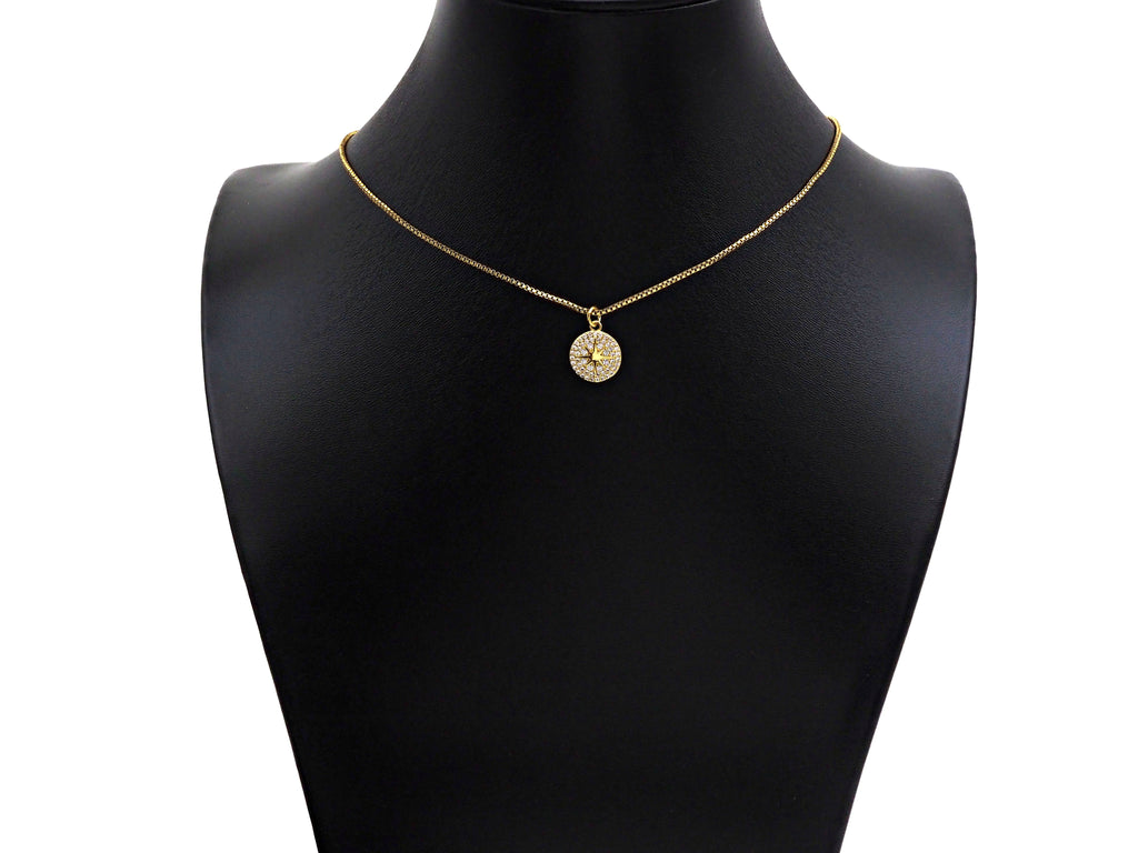 18k Dainty Gold North Star On Round Coin Charms, Dainty Gold Star Pendant, Star Necklace Charms, 11x13mm, Sku#Z1252