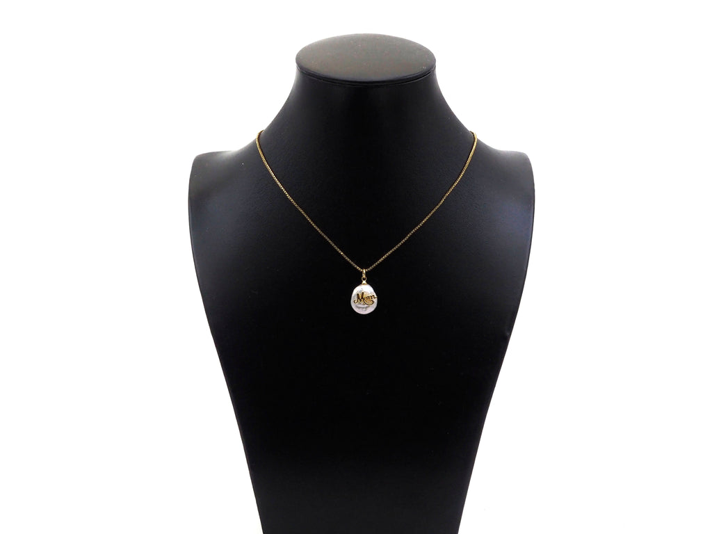 Gold Filled Mom Word On Pearl Pendant, Bracelet Necklace Natural Pearl Charm, 18K Gold Filled Mom Pendant Charm,13x19mm,Sku#Z1365