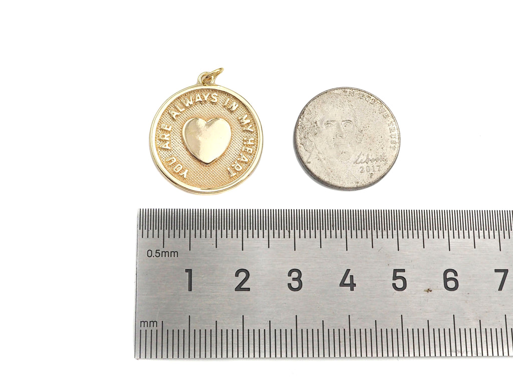 14K Gold Filled Heart On Round Medallion Pendant,SKU#LX03