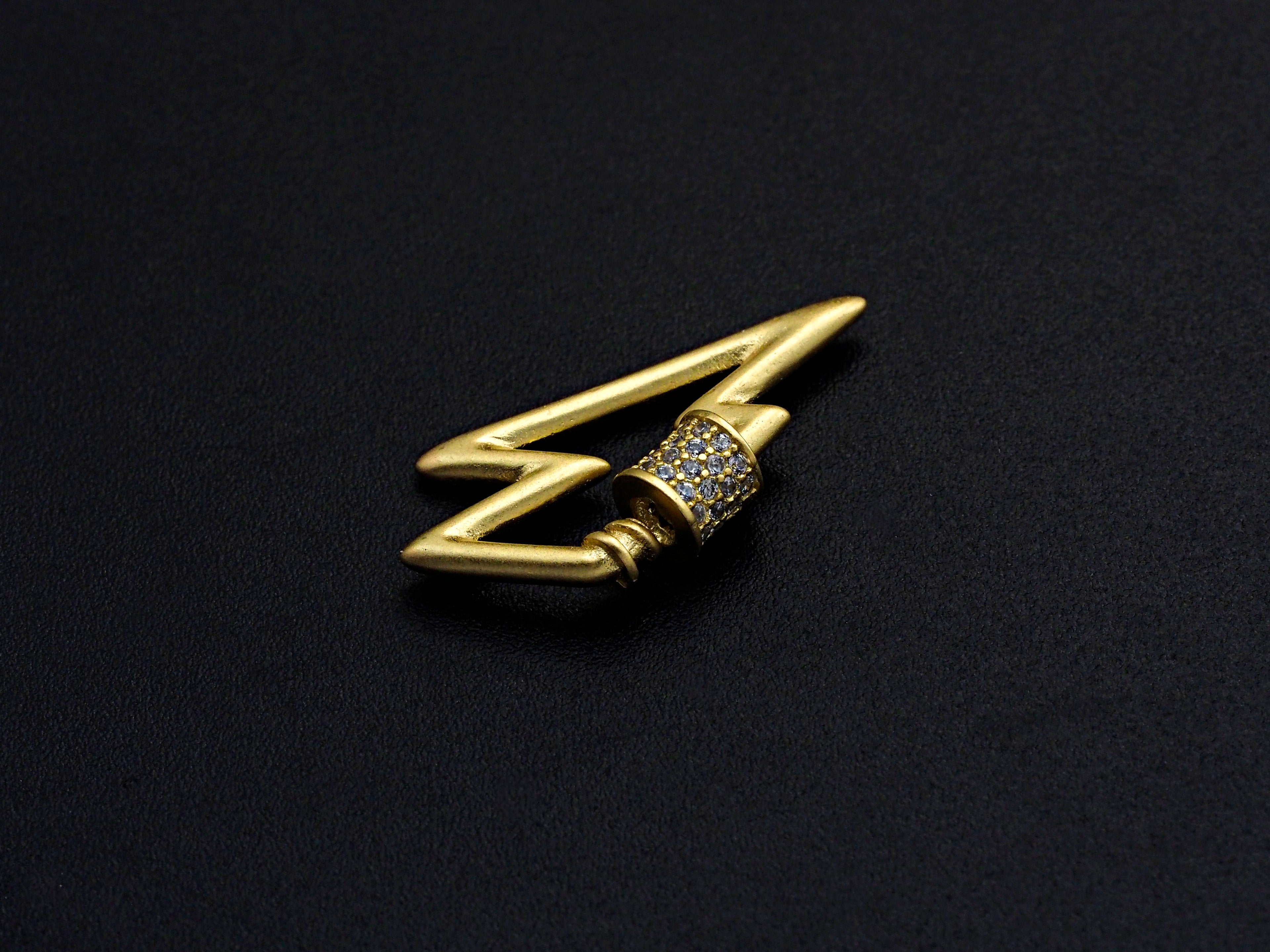 Matte Gold CZ Micro pave Lightning Shape Clasp, CZ Pave Clasp, Matte light Gold Carabiner Clasp, 15x27mm, sku#H198