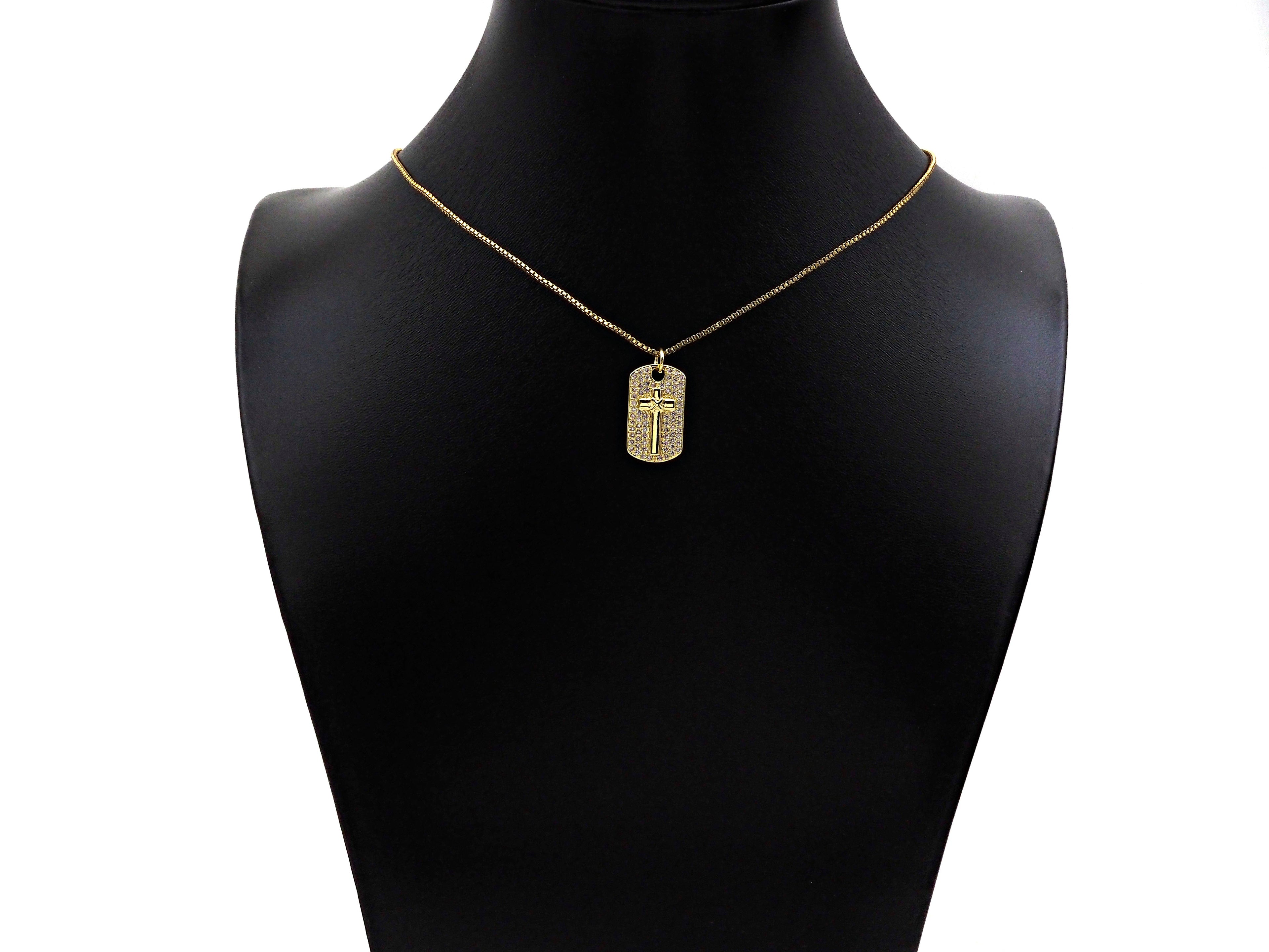 CZ Cross On Rectangle Shape Charm, Sku#LK198