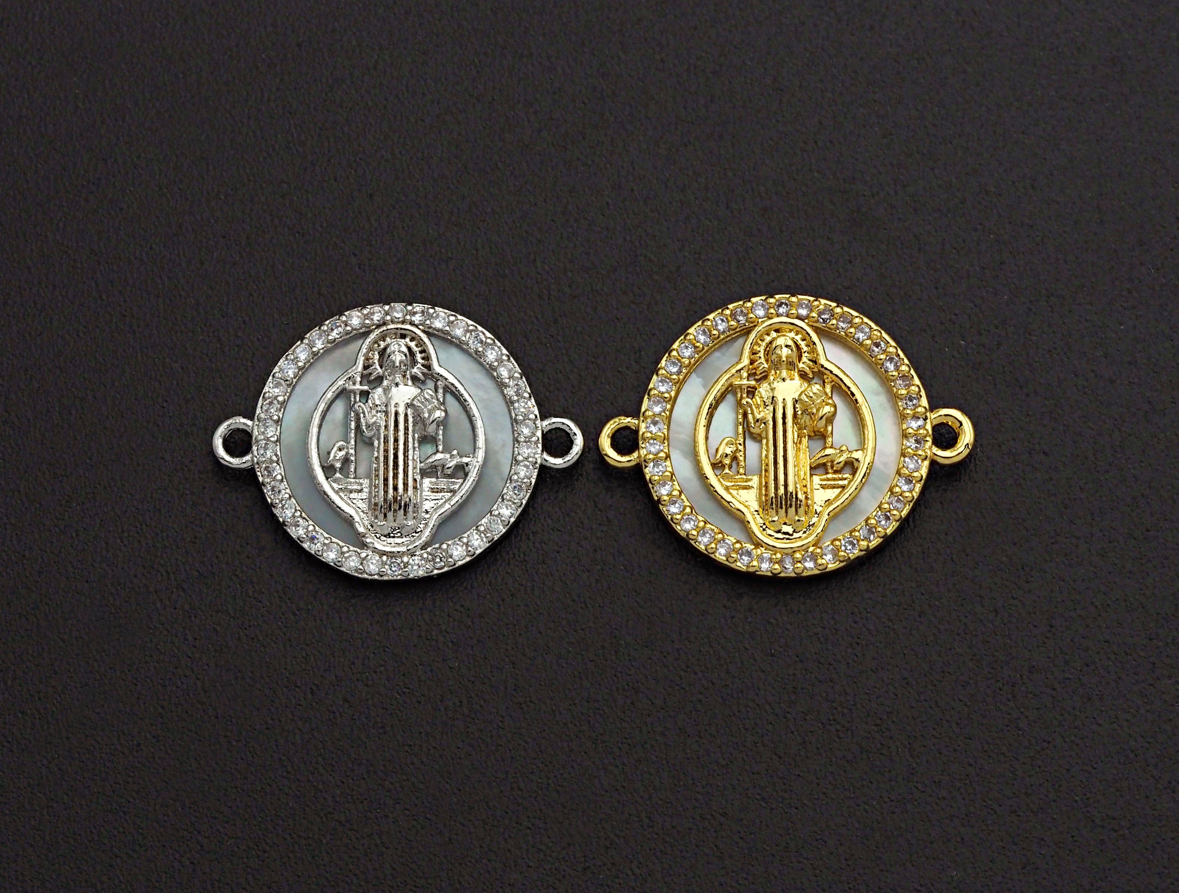 CZ Micro Pave Religious Charm on Mother-of-pearl Pendant/Charm, Cubic Zirconia Pendant Charm, 15x20mm,sku#Z690
