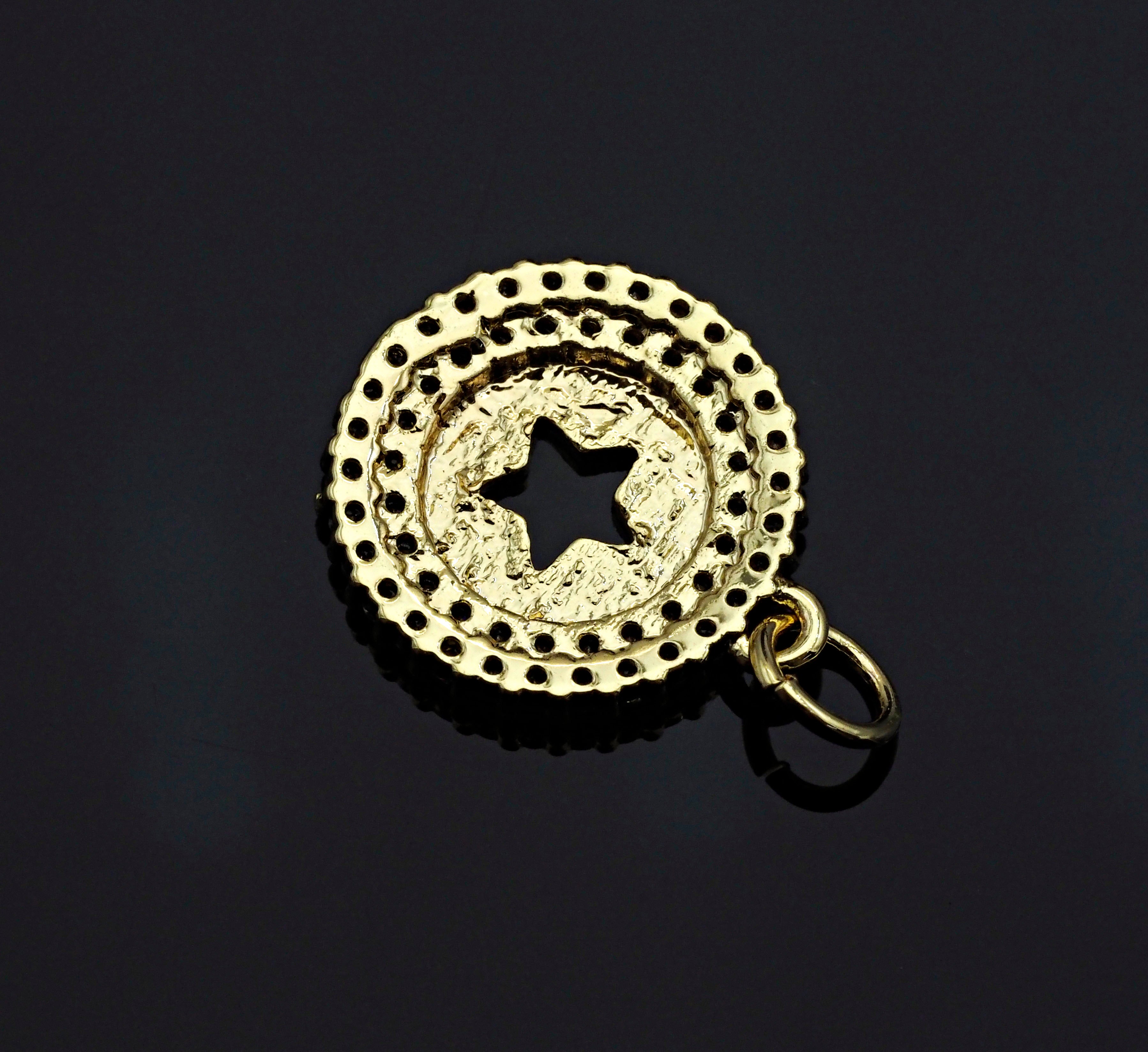 CZ Micro Pave Hollow Out Five Star On Round Coin Shape Pendant, Gold/Silver Plated,Necklace Bracelet Charm Pendant,14x16mm,sku#F1253