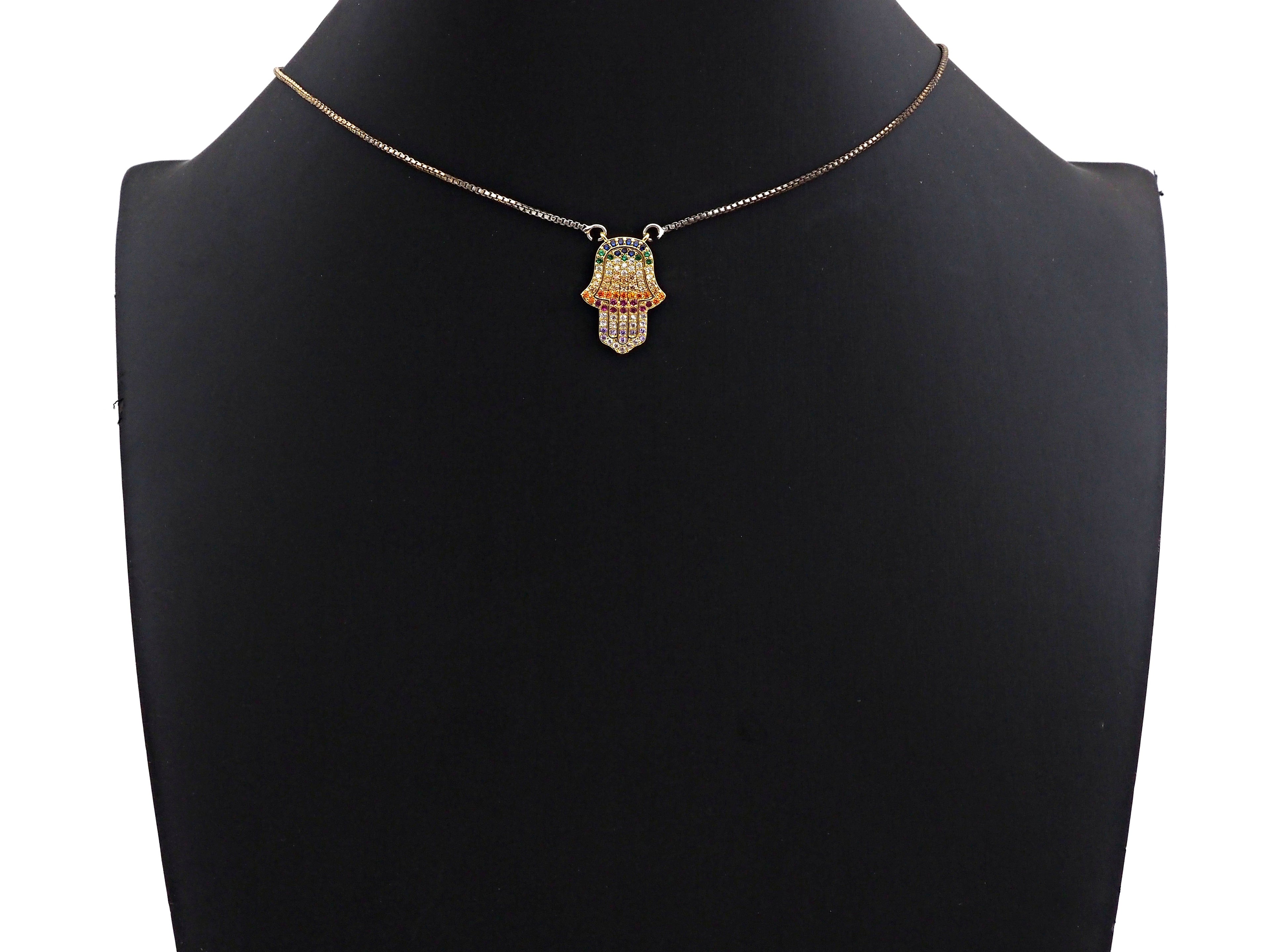 Colorful CZ Micro Pave Hamsa Hand Pendant/Charm,Cubic Zirconia Paved Charm, Necklace Bracelet Charm Pendant, 14x21mm,sku#F1144