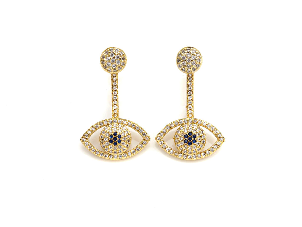 CZ Evil Eye Dnagle Earrings, Sku#J231