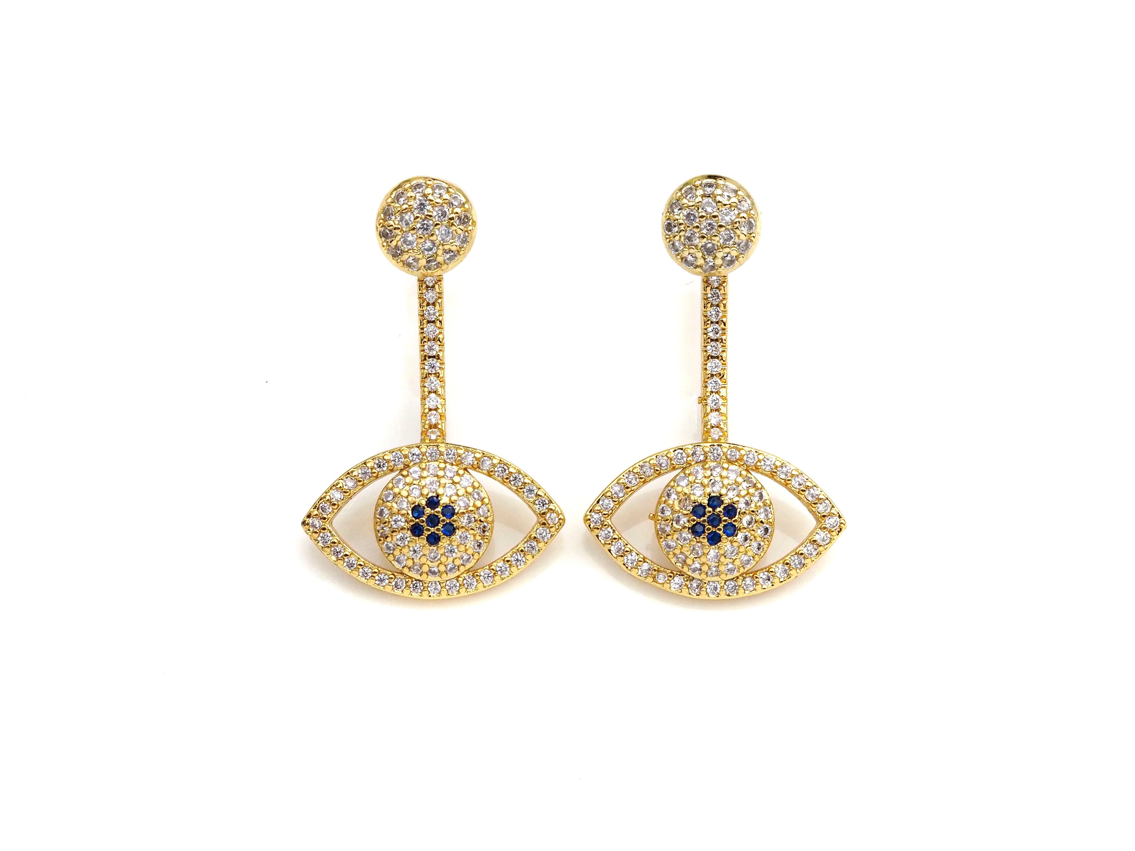 CZ Evil Eye Dnagle Earrings, Sku#J231