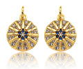 Micro Pave Cobalt CZ North Star On Round Coin Charms, Dainty Gold Charms/Pendant, Round Necklace Charms, 11x13mm, Sku#Z1253