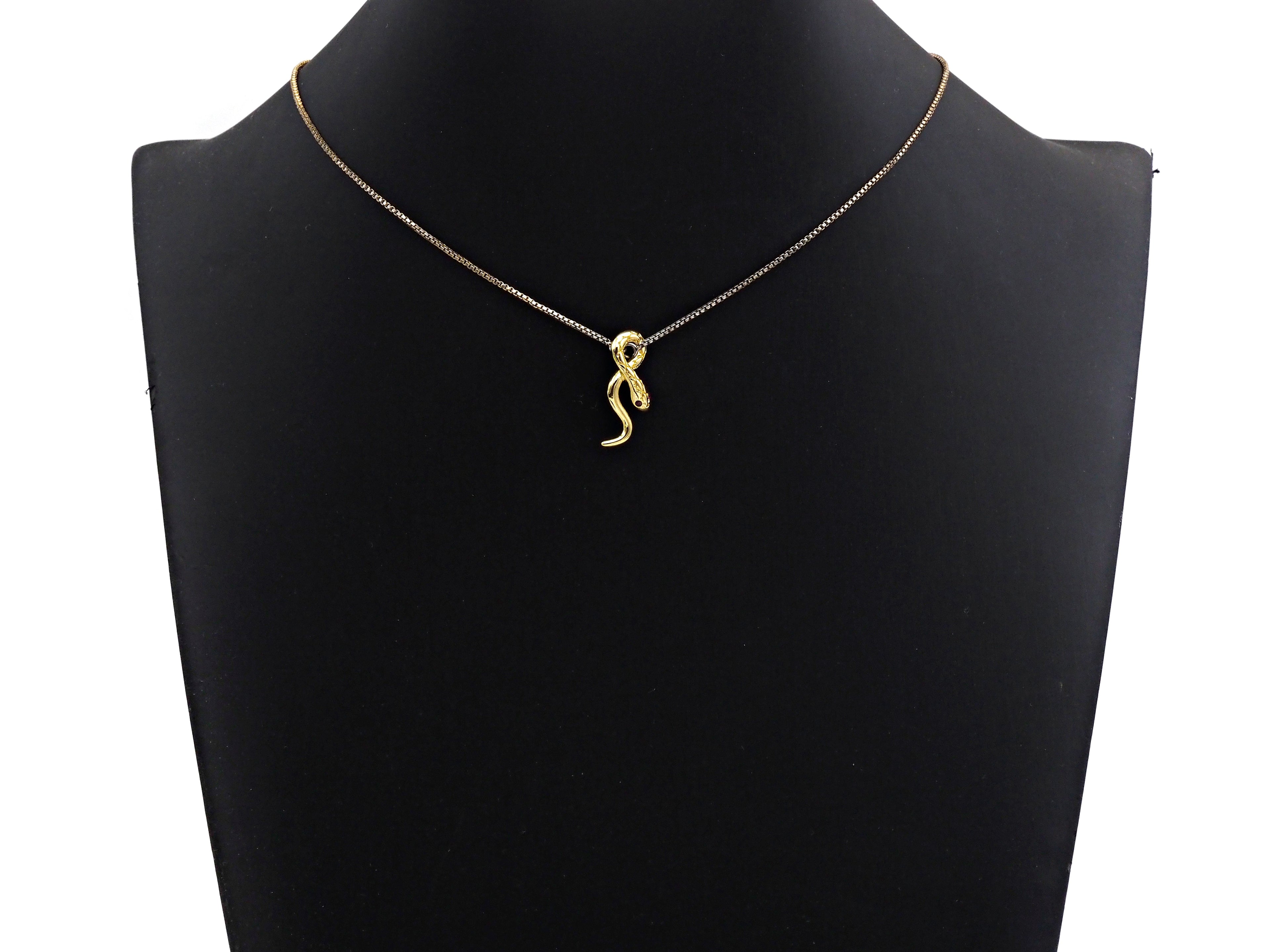 CZ Micro Pave Snake Shape Pendant/Charm, Snakea Cubic Zirconia Pendant, Gold Tone, 9x23mm,Sku#Z796