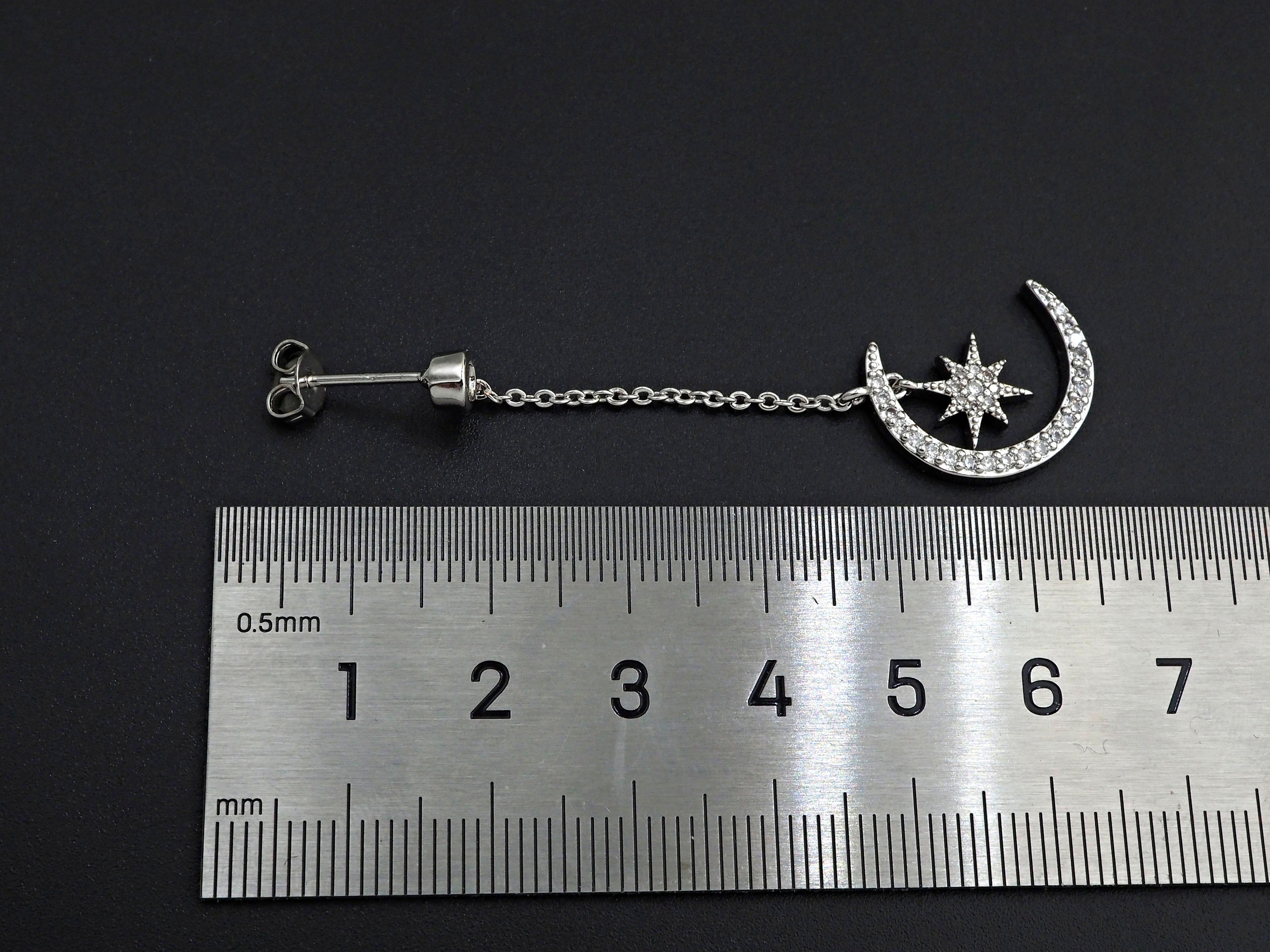 CZ  Moon North Star Dangle Earrings, Sku#J244