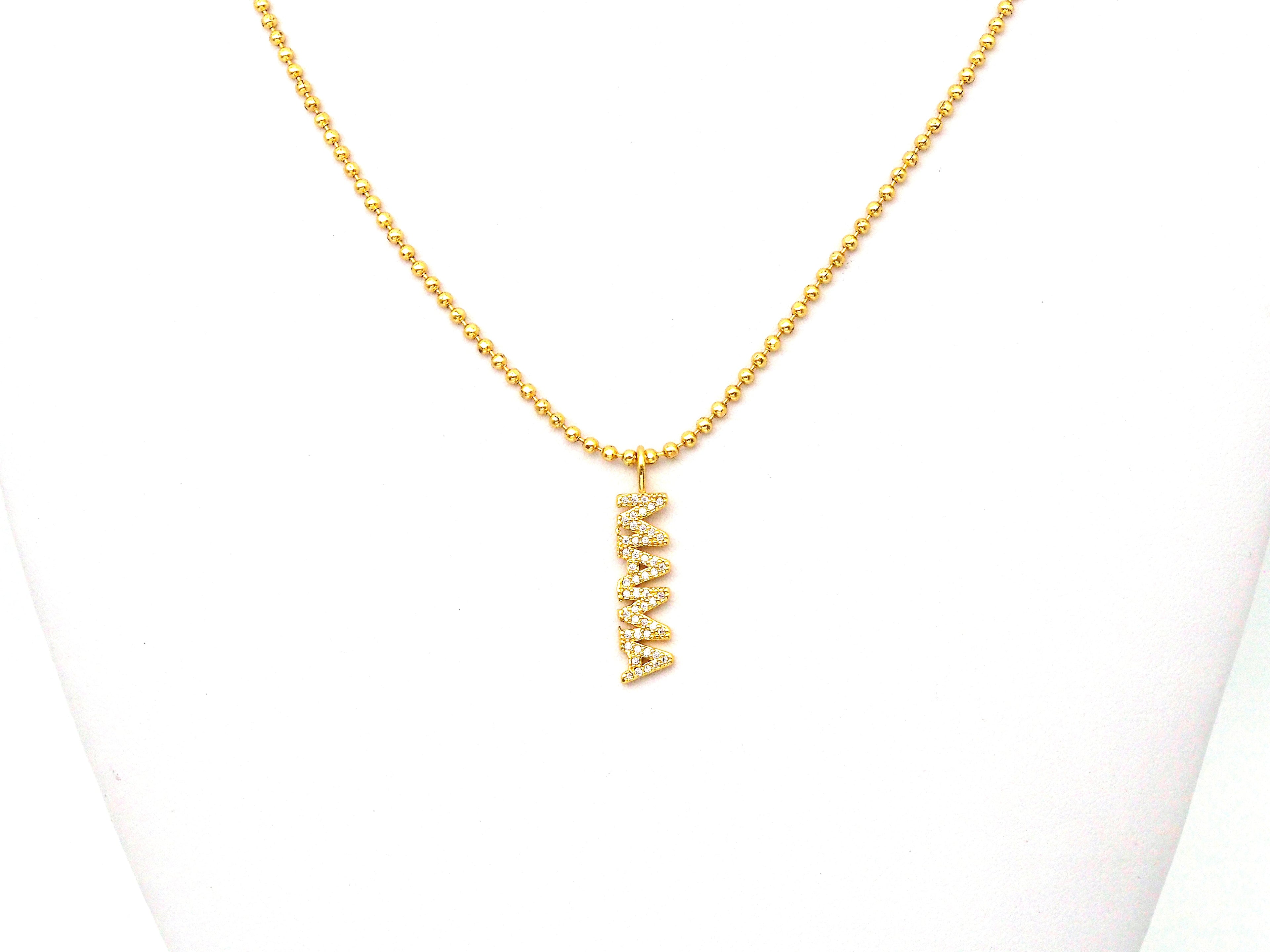 Clear CZ Gold Silver MAMA Word Pendant charm, Sku#LD136