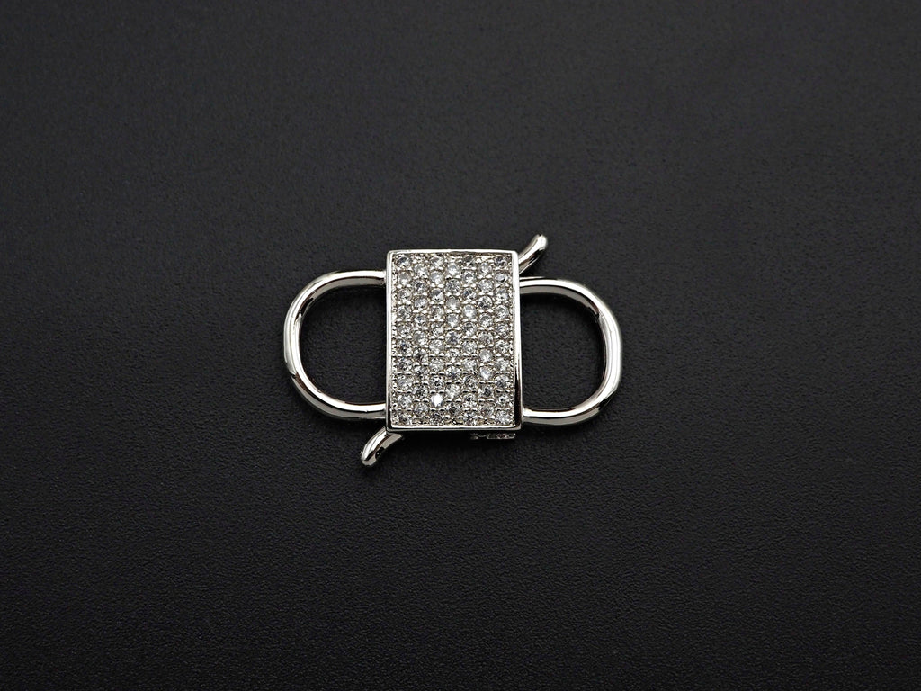 CZ Micro Pave Square Lock Clasp, Interlock Micro pave Clasp, Interlocking Clasp Fastener, 13x25mm, sku#H281
