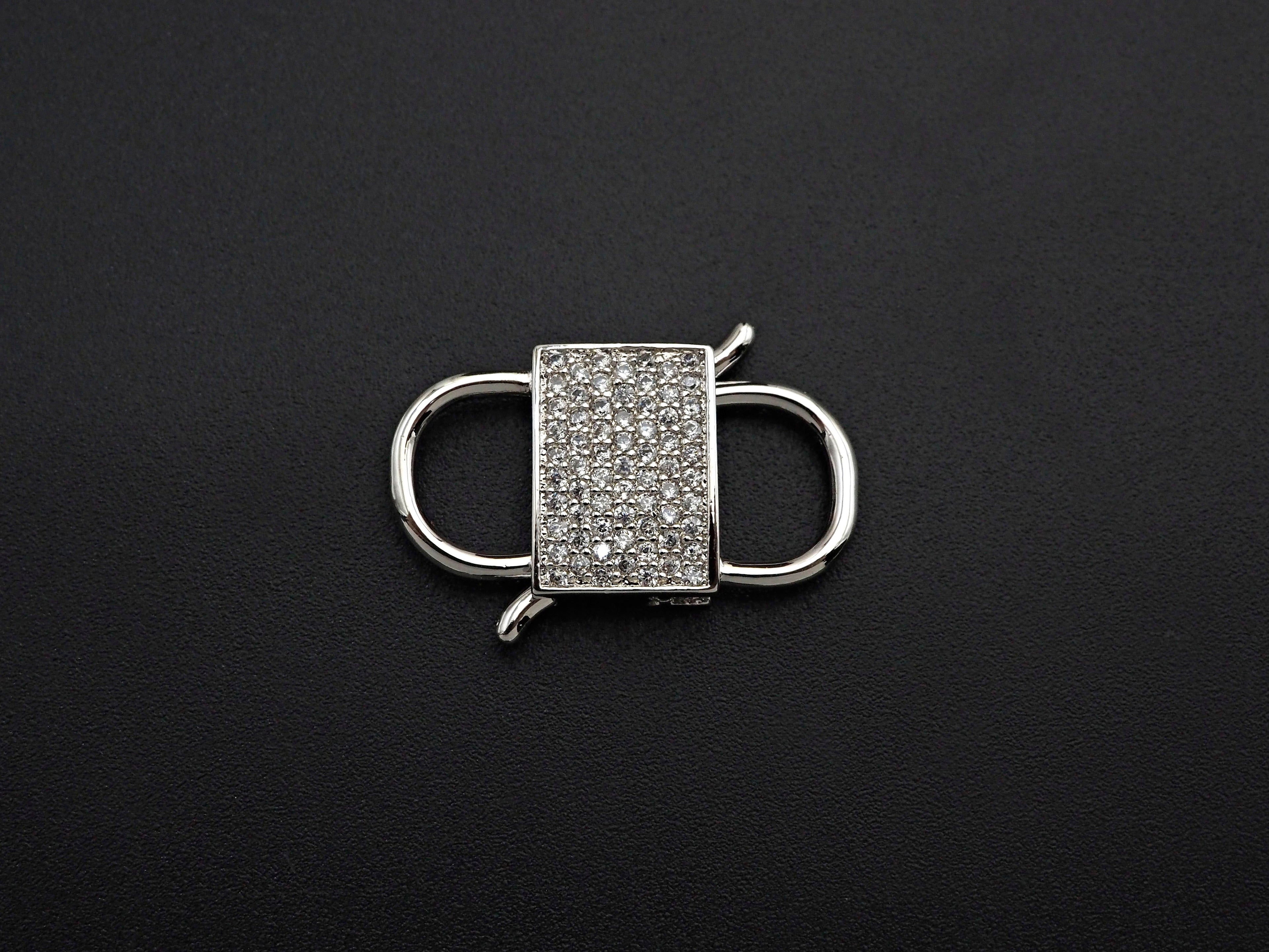 CZ Micro Pave Square Lock Clasp, Interlock Micro pave Clasp, Interlocking Clasp Fastener, 13x25mm, sku#H281