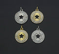 CZ Micro Pave Hollow Out Five Star On Round Coin Shape Pendant, Gold/Silver Plated,Necklace Bracelet Charm Pendant,14x16mm,sku#F1253