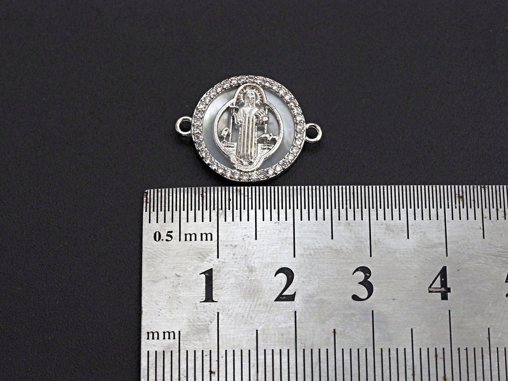 CZ Micro Pave Religious Charm on Mother-of-pearl Pendant/Charm, Cubic Zirconia Pendant Charm, 15x20mm,sku#Z690