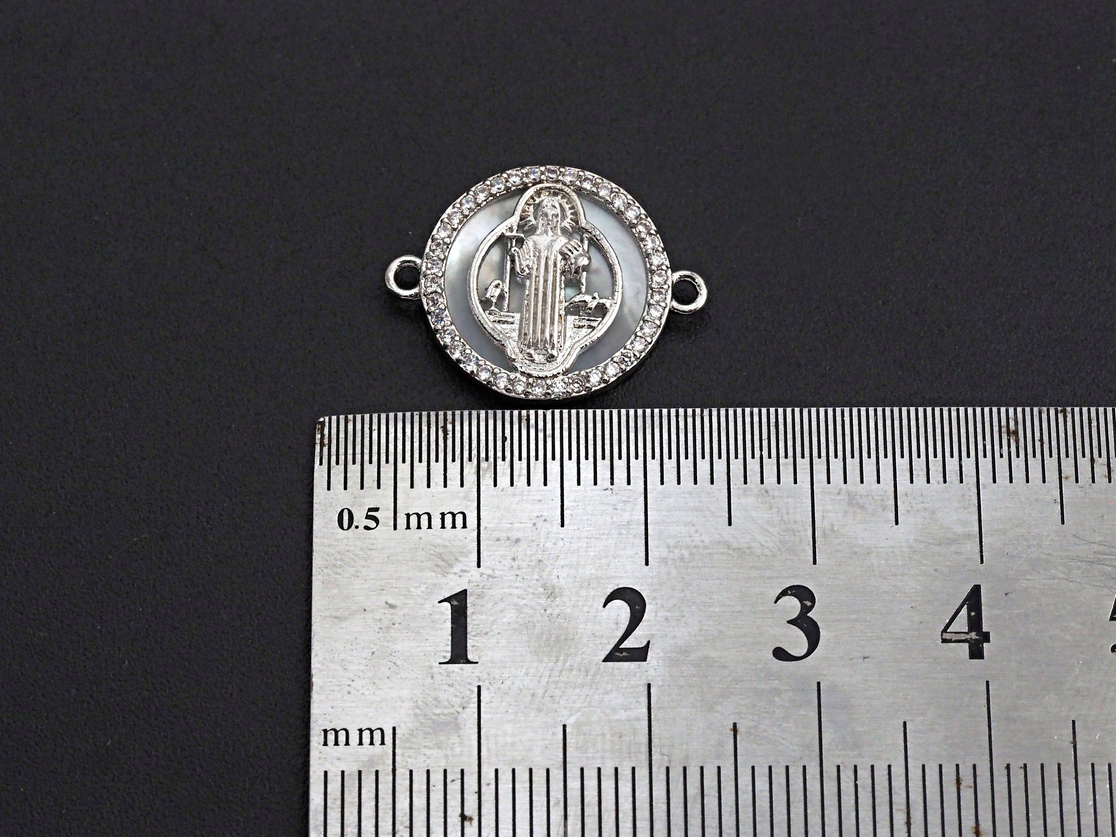 CZ Micro Pave Religious Charm on Mother-of-pearl Pendant/Charm, Cubic Zirconia Pendant Charm, 15x20mm,sku#Z690