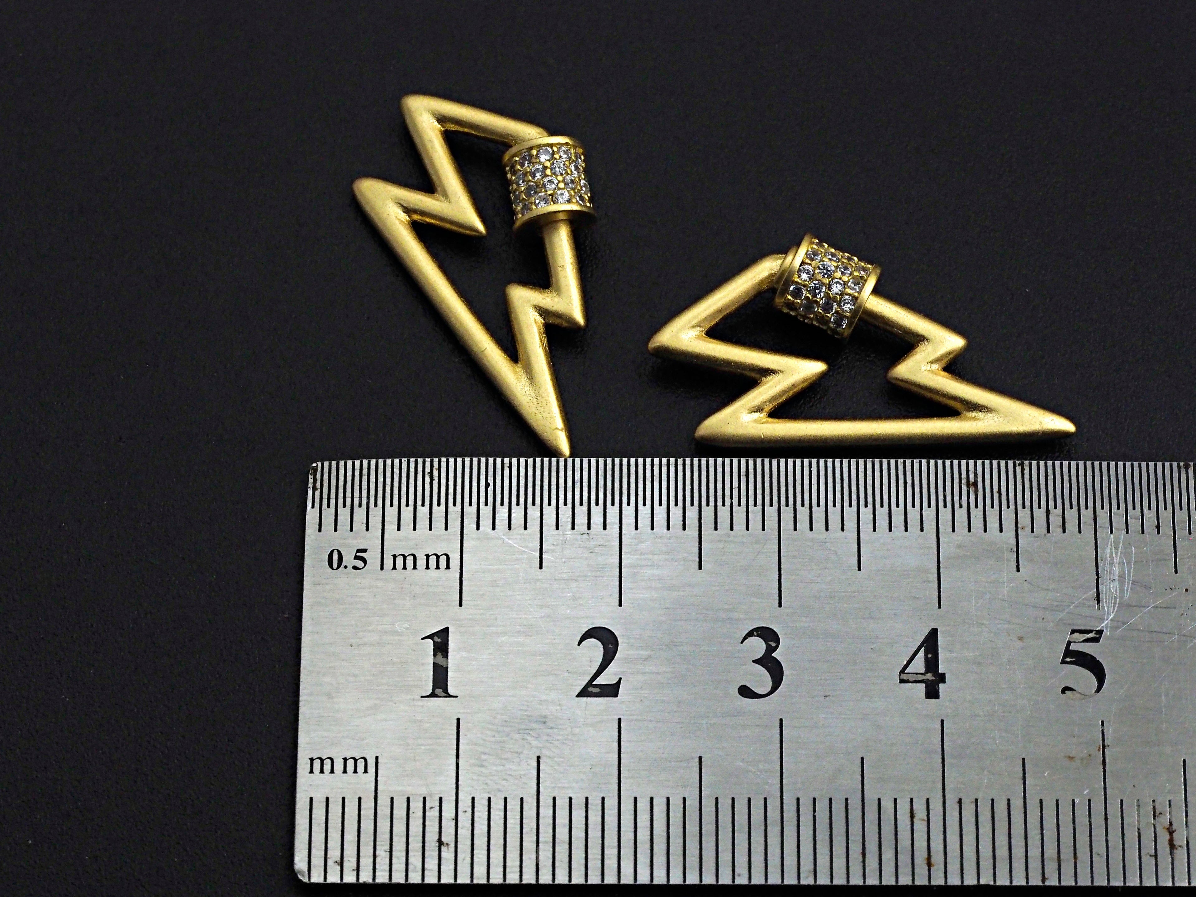Matte Gold CZ Micro pave Lightning Shape Clasp, CZ Pave Clasp, Matte light Gold Carabiner Clasp, 15x27mm, sku#H198