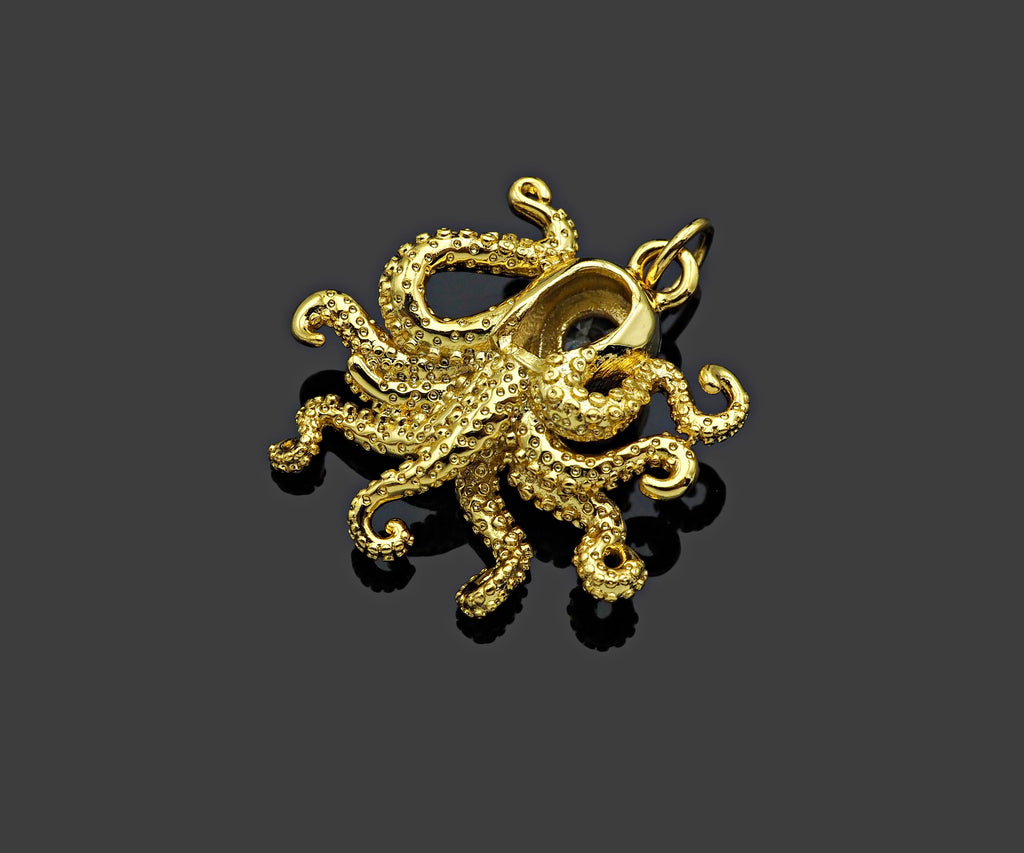 Gold Filled Big Clear CZ Micro Pave Squid Shape Pendant, 18K Gold Filled Squid Charm, Necklace Bracelet Charm Pendant, 22x22mm,Sku#Y472