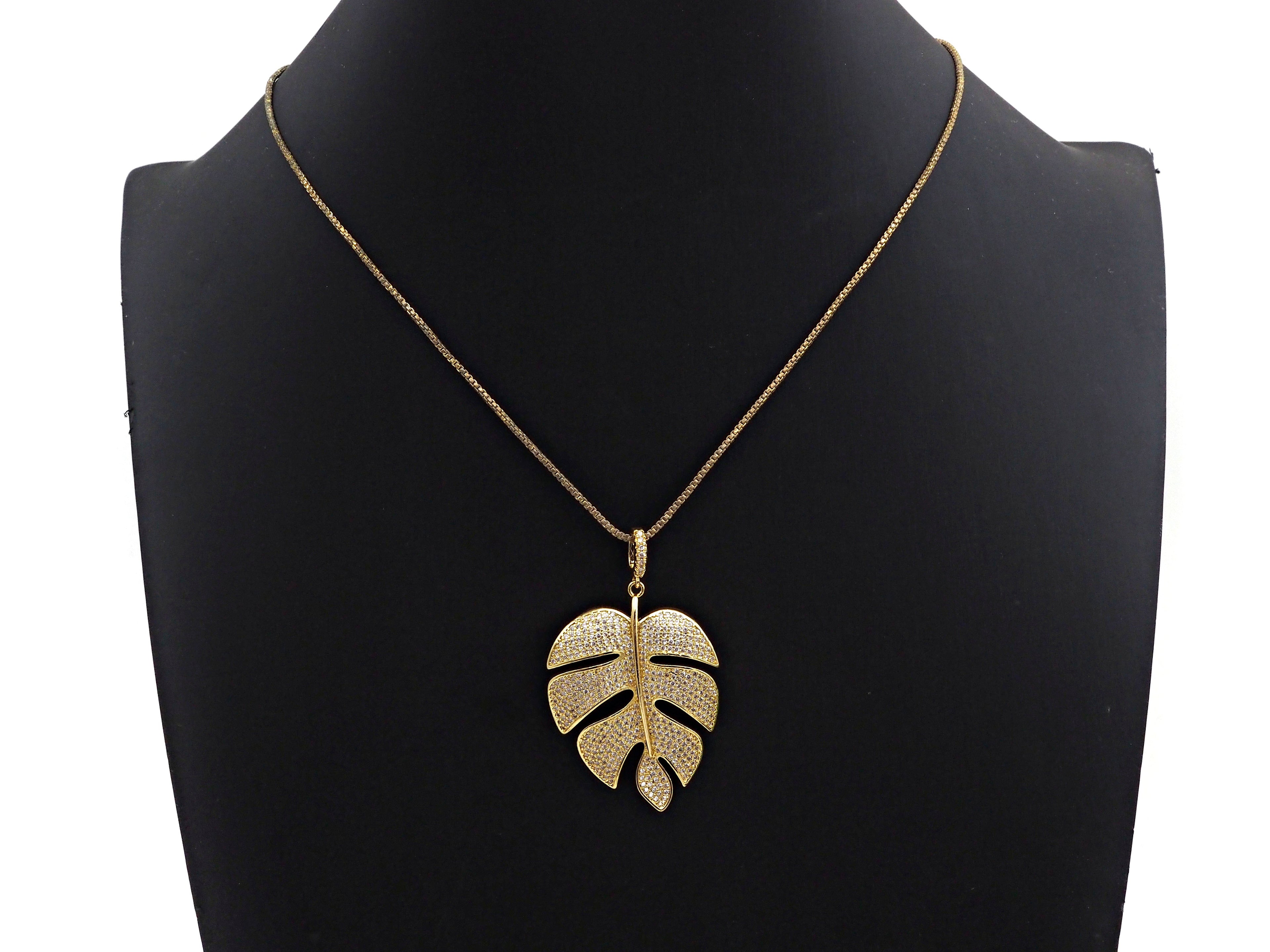 CZ Micro Pave Large Leaf Shape Pendant, Large Leaf Pendants, 30x41mm,sku#F1101