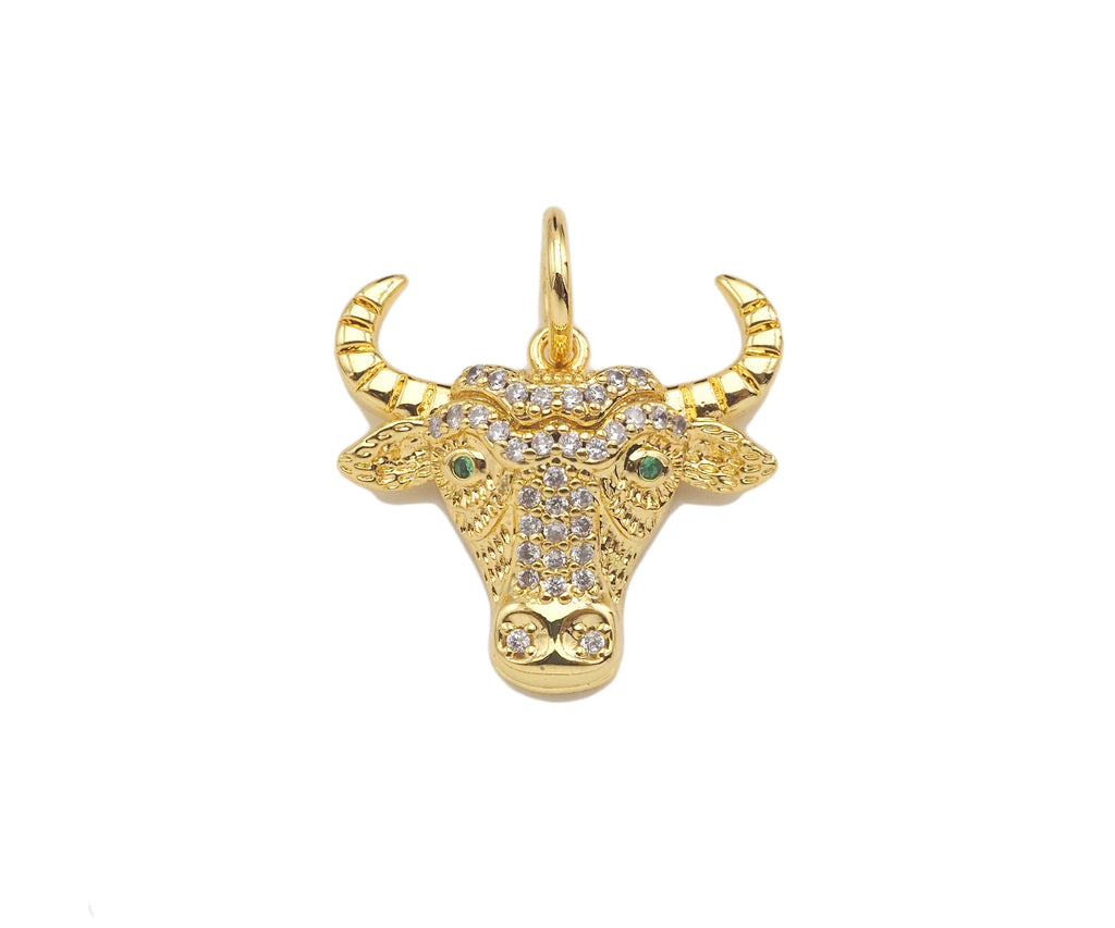 CZ Micro Pave Bull's Head Shape Pendant/Charm,Cubic Zirconia Dainty Gold Charm, Necklace Bracelet Charm Pendant,20x18mm, Sku#F1384