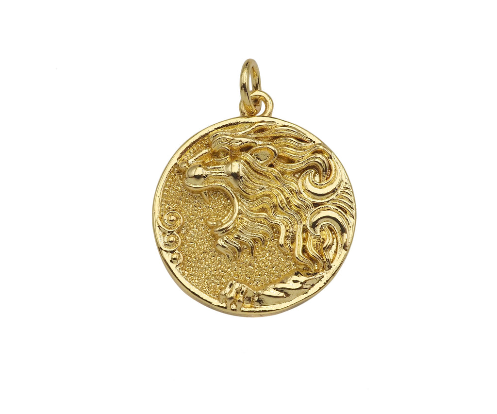 Gold Filled Embossed Lion Head Coin Pendant,18x20mm,Sku#Z1366