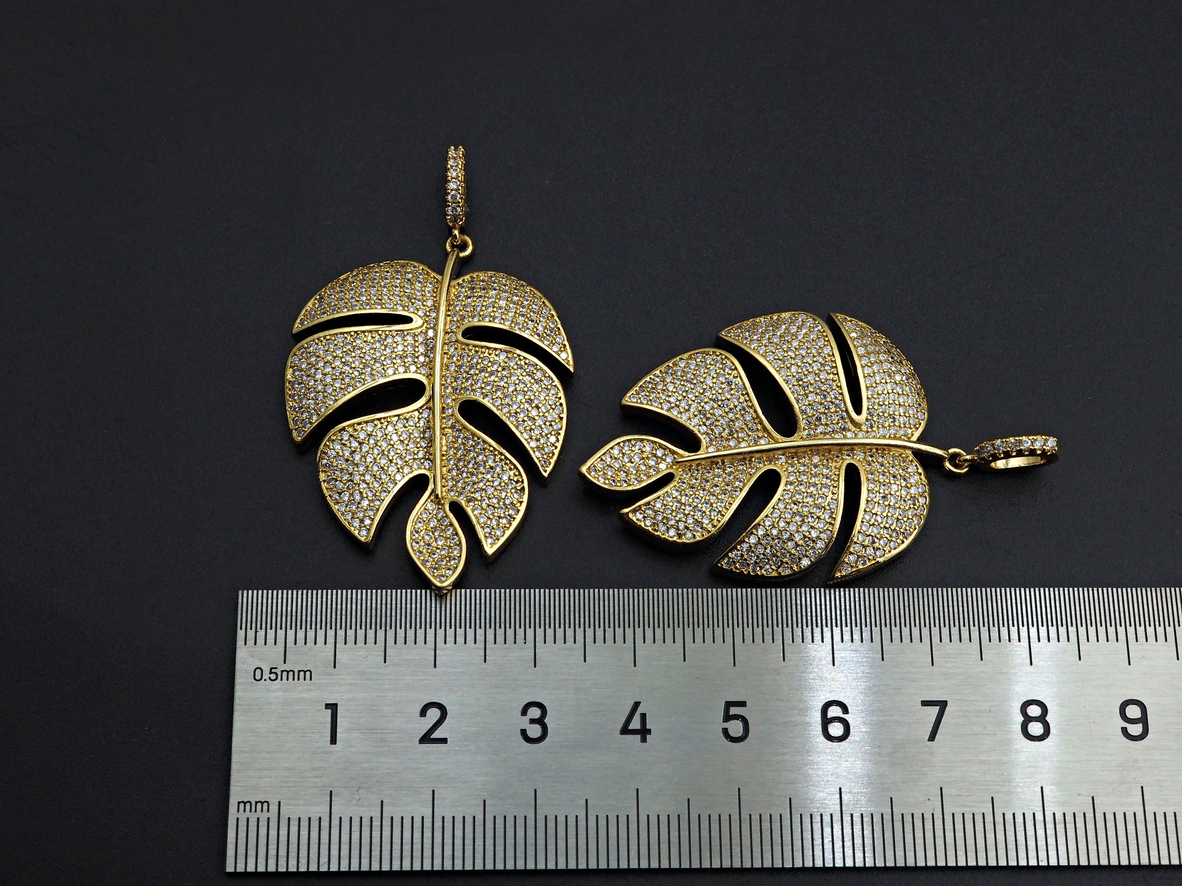 CZ Micro Pave Large Leaf Shape Pendant, Large Leaf Pendants, 30x41mm,sku#F1101