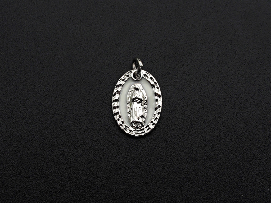 White/Blue Enamel Mary On Oval Shape Pendant, CZ Micro Pave Enamel pendant, Enamel Jewelry, Religous Jewelry, 11x15mm,sku#Z797