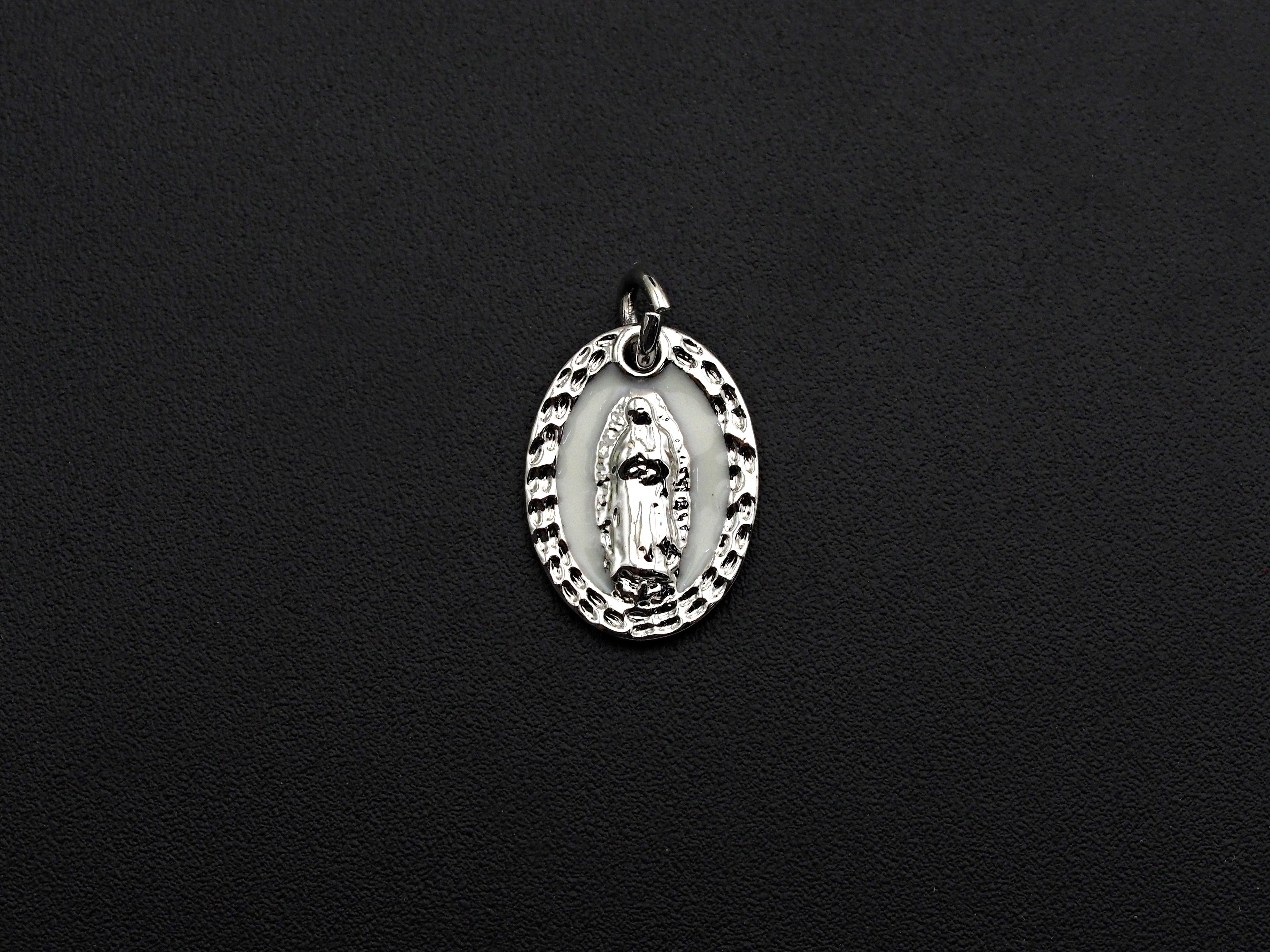 White/Blue Enamel Mary On Oval Shape Pendant, CZ Micro Pave Enamel pendant, Enamel Jewelry, Religous Jewelry, 11x15mm,sku#Z797