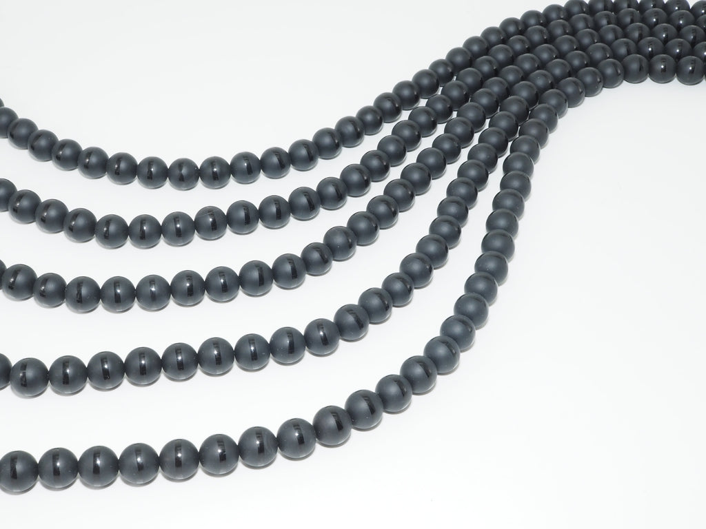 Natural Black Onyx Matte Round with one line Beads, 6mm/8mm/10mm/12mm/14mm  Round beads, Matte Round Black Onyx, 15.5inch strand, SKU#V15
