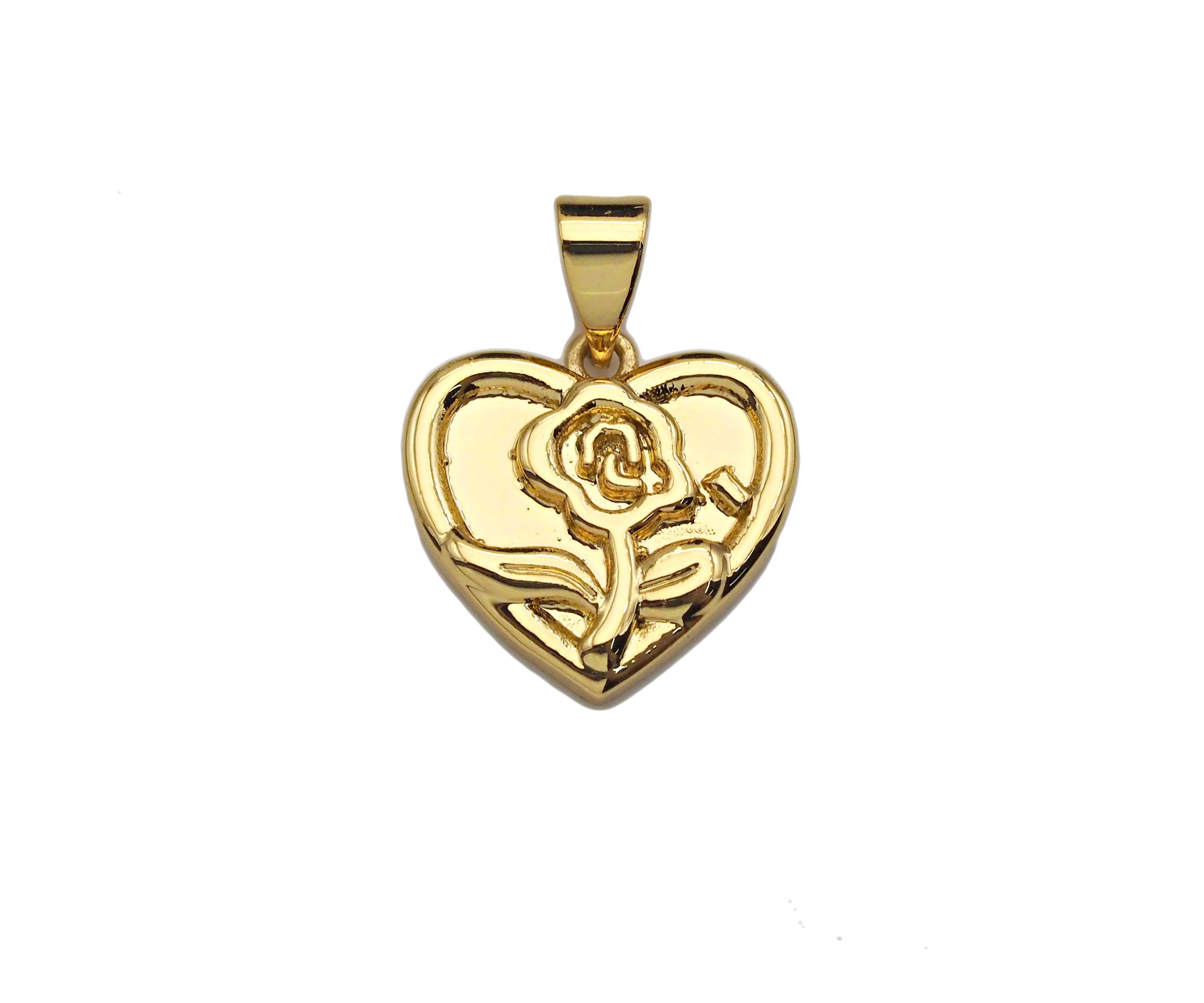 Dainty Gold Rose Flower On Heart Shape Charms,  15x14mm, Sku#F1296C