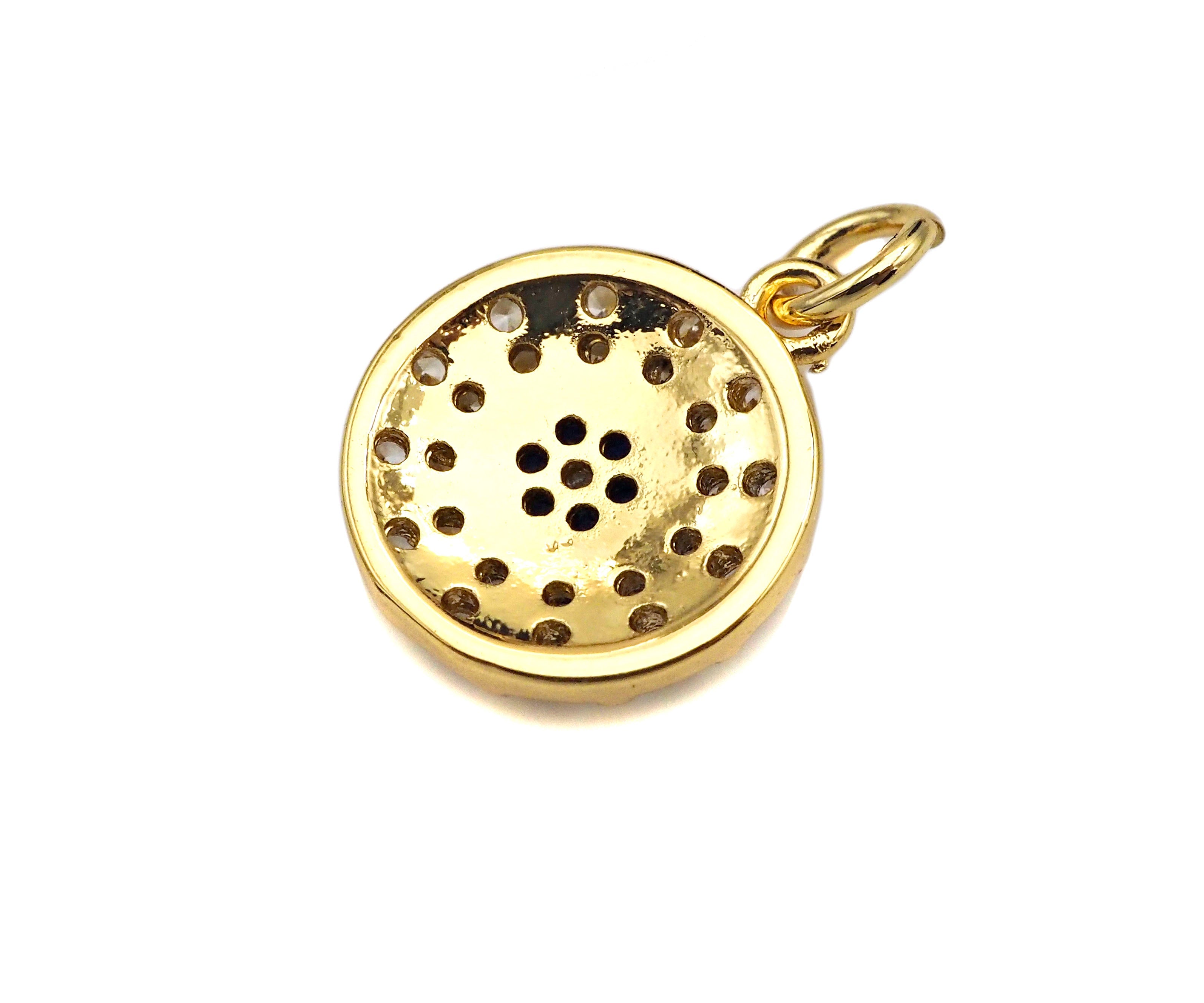 Micro Pave Cobalt CZ North Star On Round Coin Charms, Dainty Gold Charms/Pendant, Round Necklace Charms, 11x13mm, Sku#Z1253