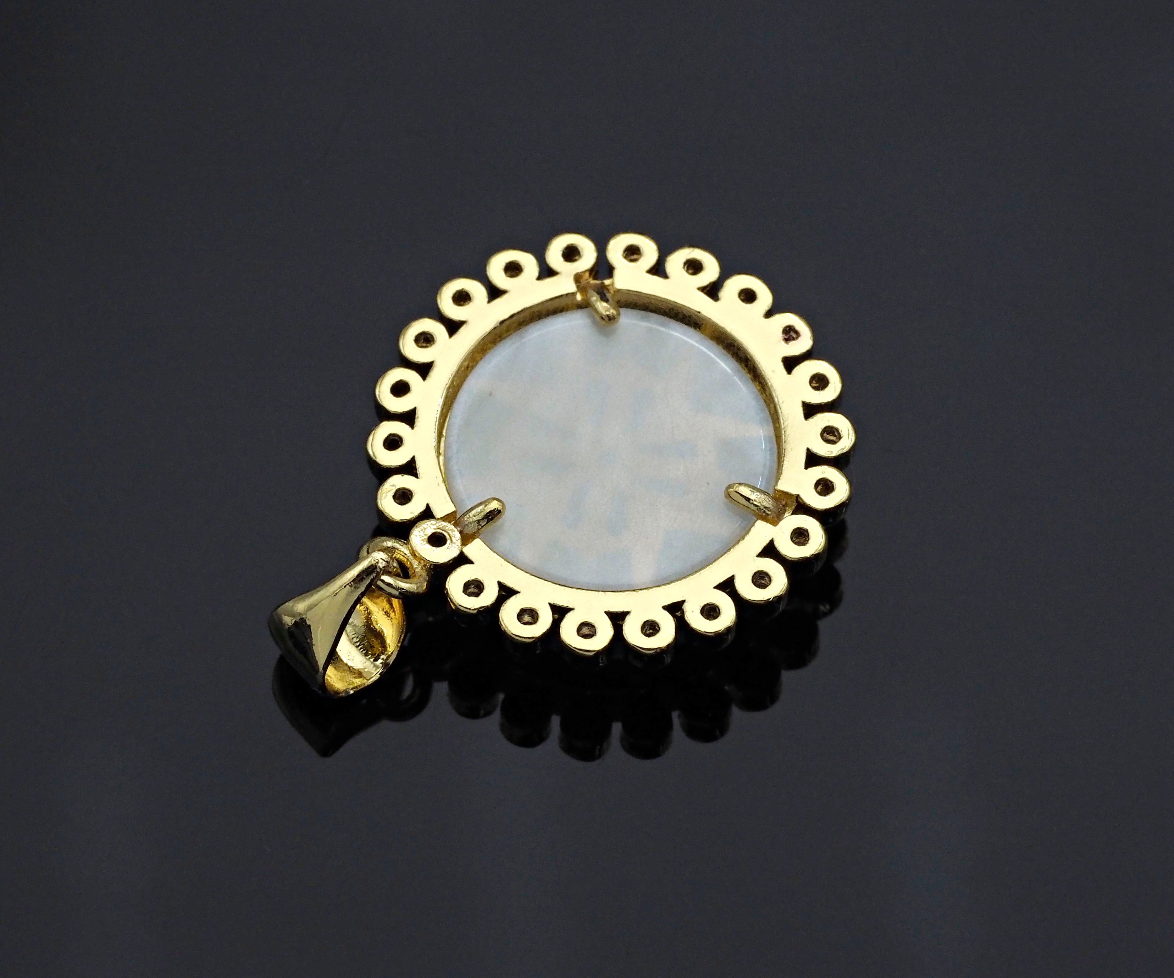 Clear CZ Micro Pave Pattern On Round Coin Shape Pendant Charm, Cubic Zirconia Round Mother of Pearl Charm,17x20mm,sku#LK161