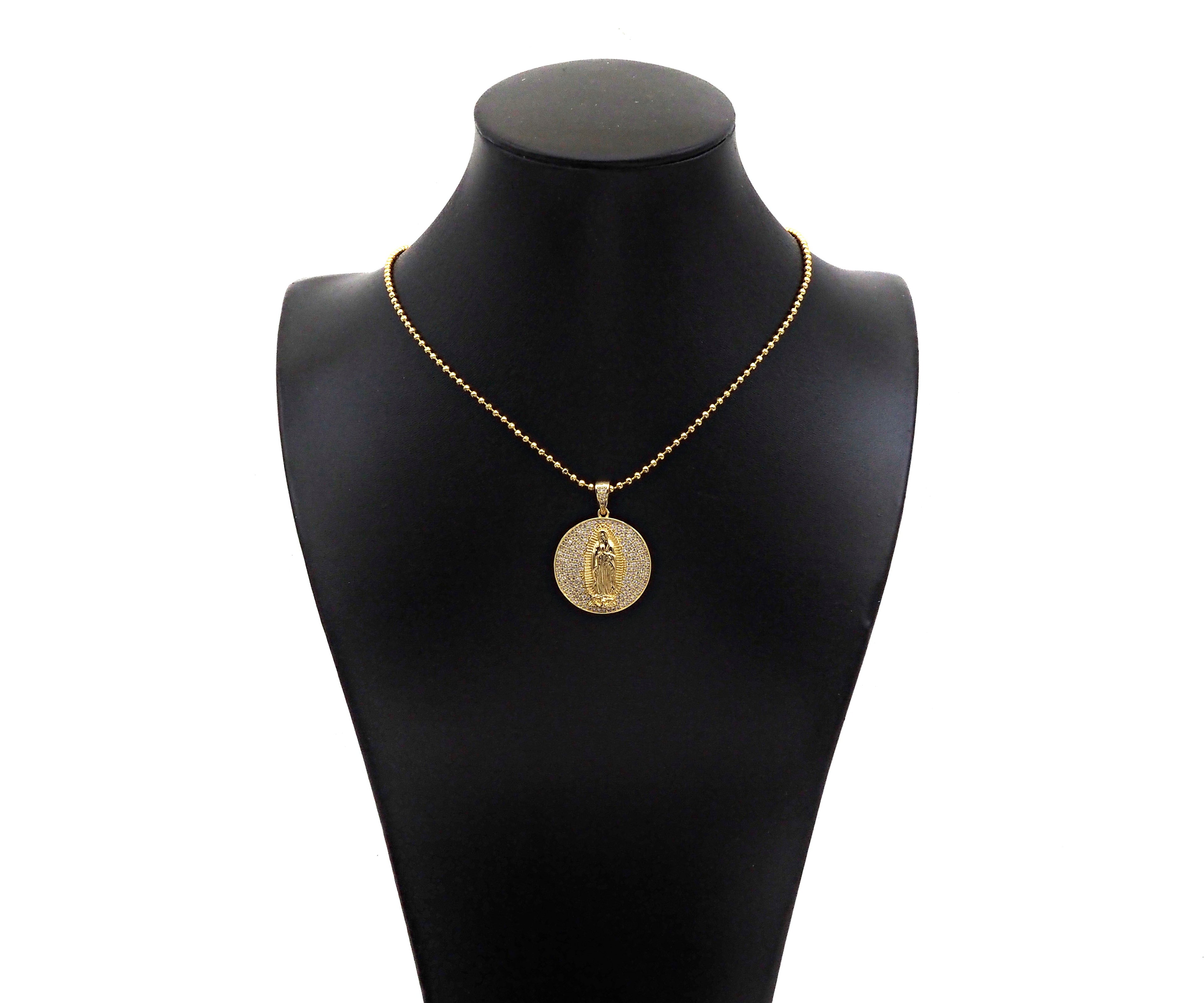 CZ Micro Pave Virgin Mary On Round Coin Shape Pendant,18K Gold Filled/Silver Medallion Charm, Necklace Bracelet Pendant,26x29mm,Sku#F1406