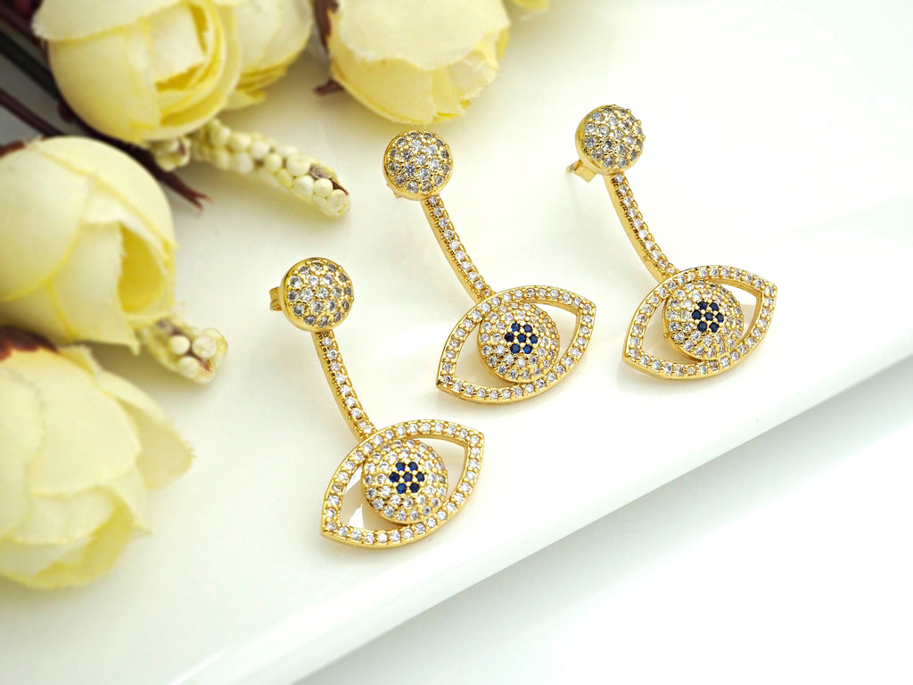 CZ Evil Eye Dnagle Earrings, Sku#J231
