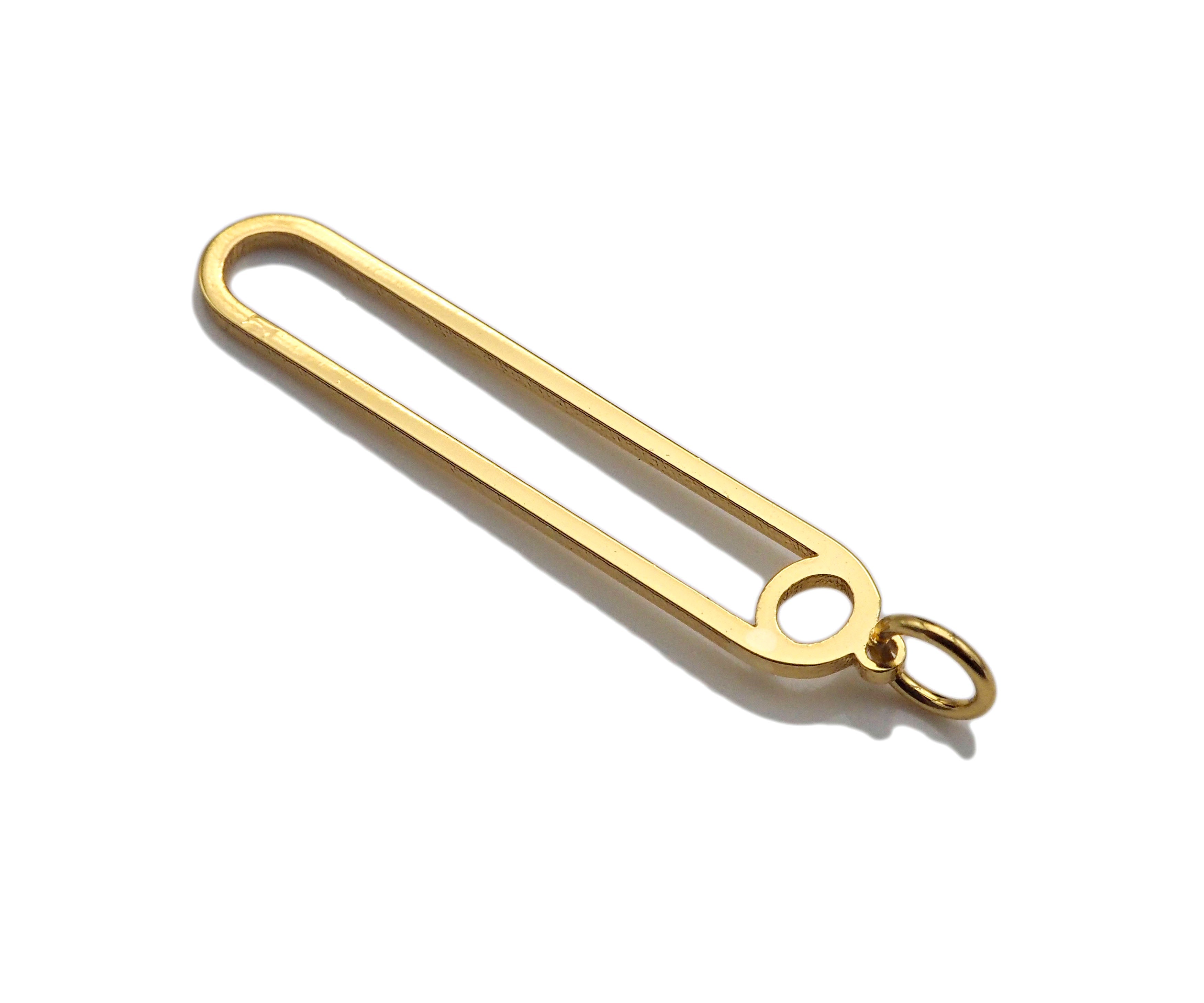 18K Gold Pin Shaped Pendant/Charm, Gold Safe Pin Frame Pendant Charm,Earring Necklace Bracelet making findings 6x34mm,sku#Y318