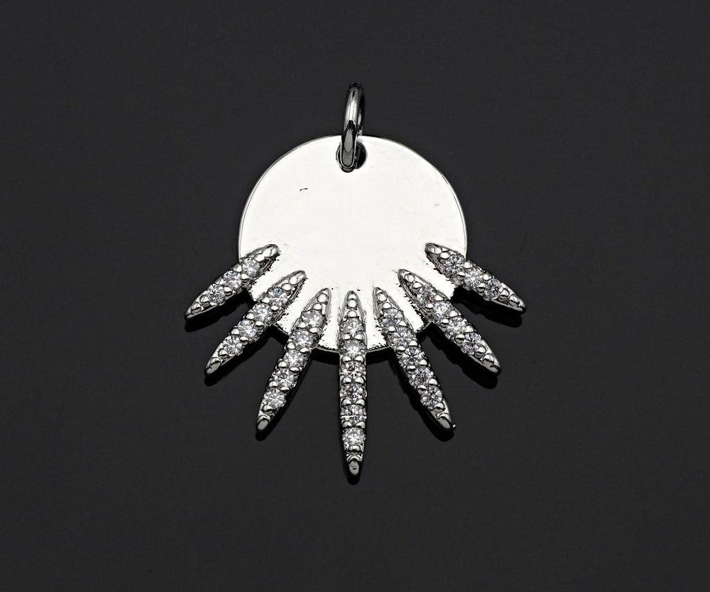 CZ Micro Pave Be the Light Spike Coin Pendant/Charm,sku#L375