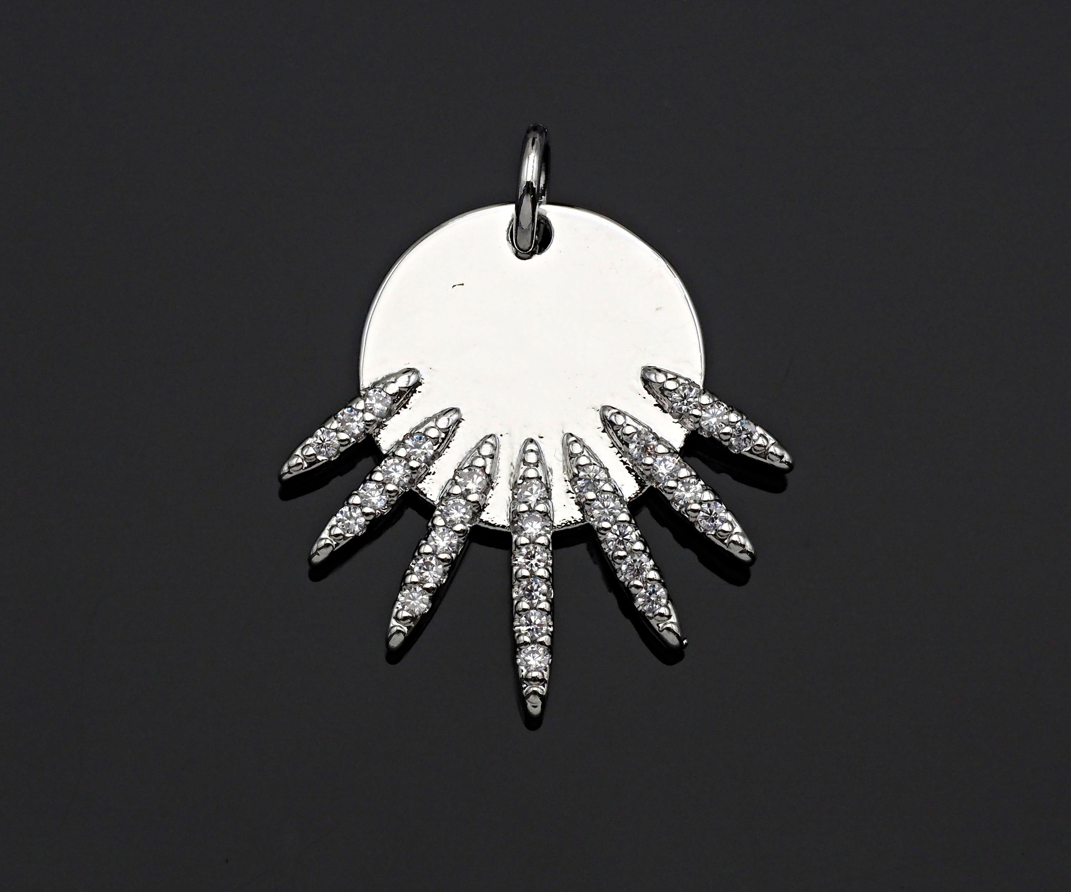 CZ Micro Pave Be the Light Spike Coin Pendant/Charm,sku#L375